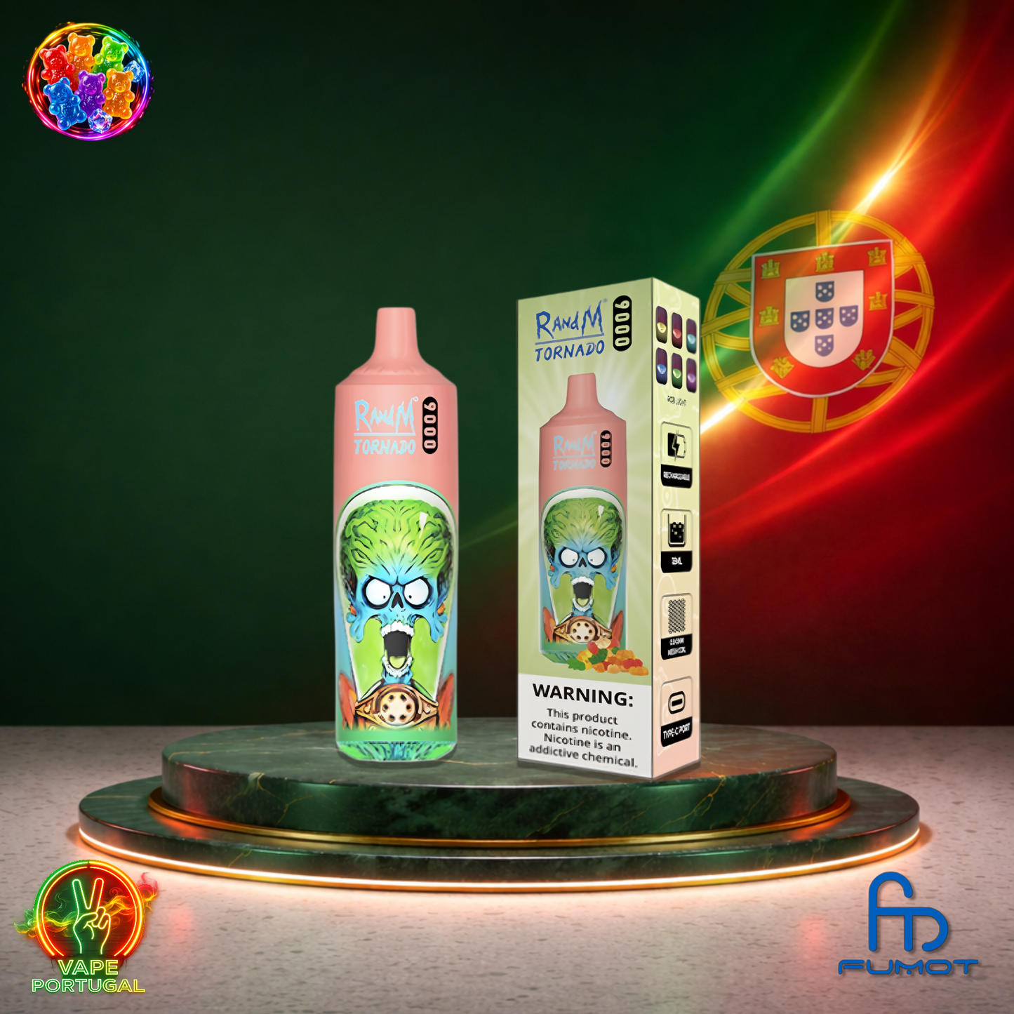 Vape descartável Fumot RandM Tornado 9K sabor Gummy Bear 9000 puffs 9K tragadas mais barato