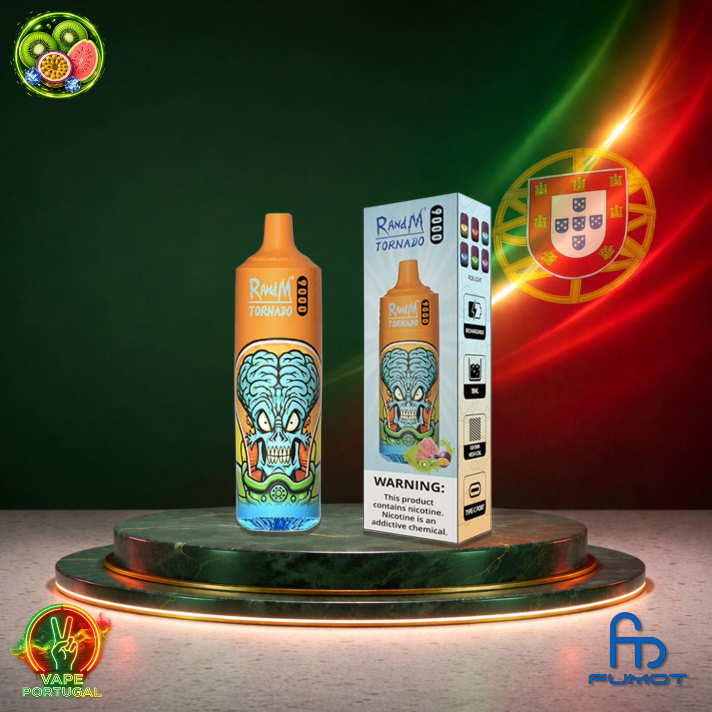 Vape descartável Fumot RandM Tornado 9K sabor Kiwi Passion Fruit Guava 9000 puffs 9K tragadas mais barato