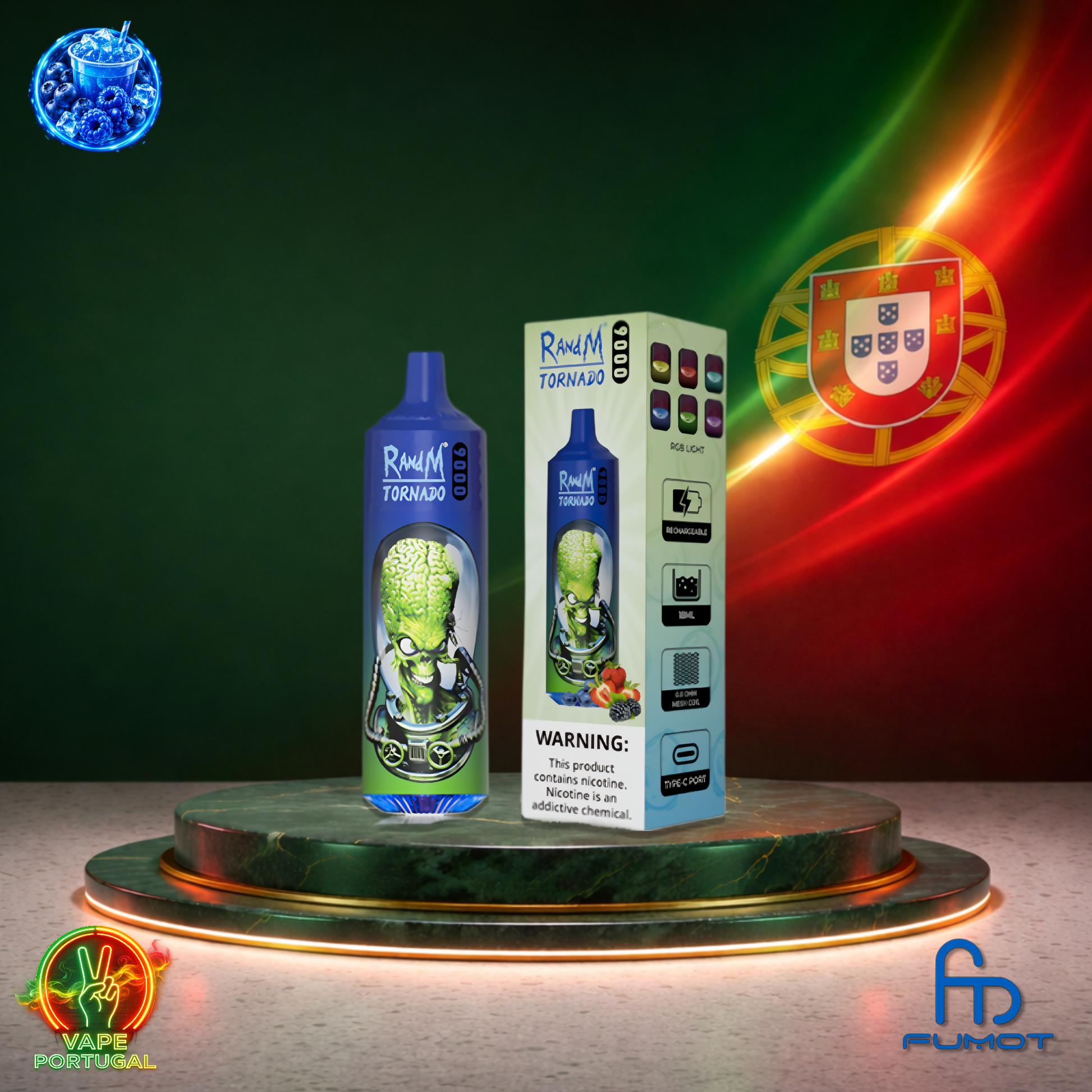 Vape descartável Fumot RandM Tornado 9K sabor Mr Blue 9000 puffs 9K tragadas mais barato
