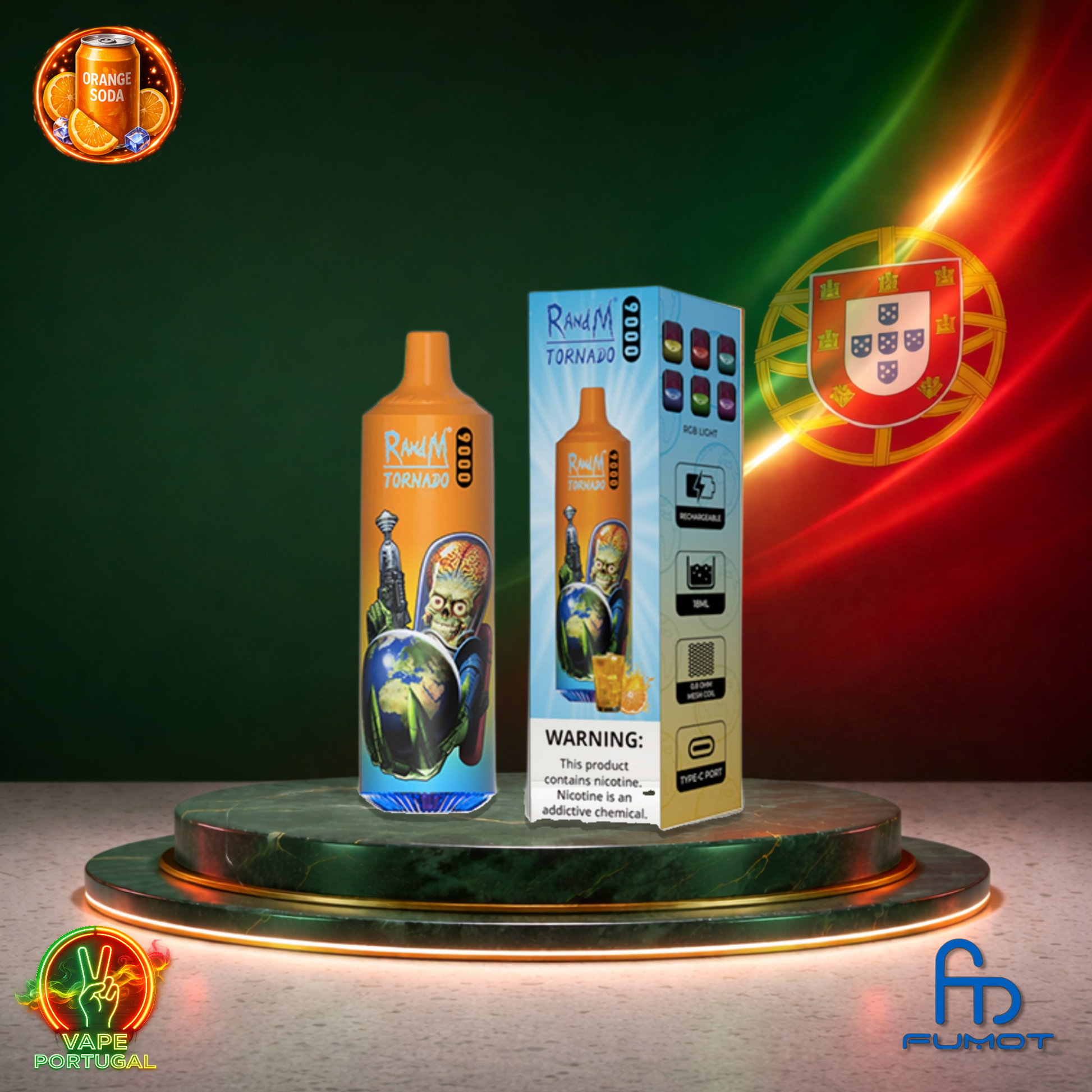Vape descartável Fumot RandM Tornado 9K sabor Orange Soda 9000 puffs 9K tragadas mais barato