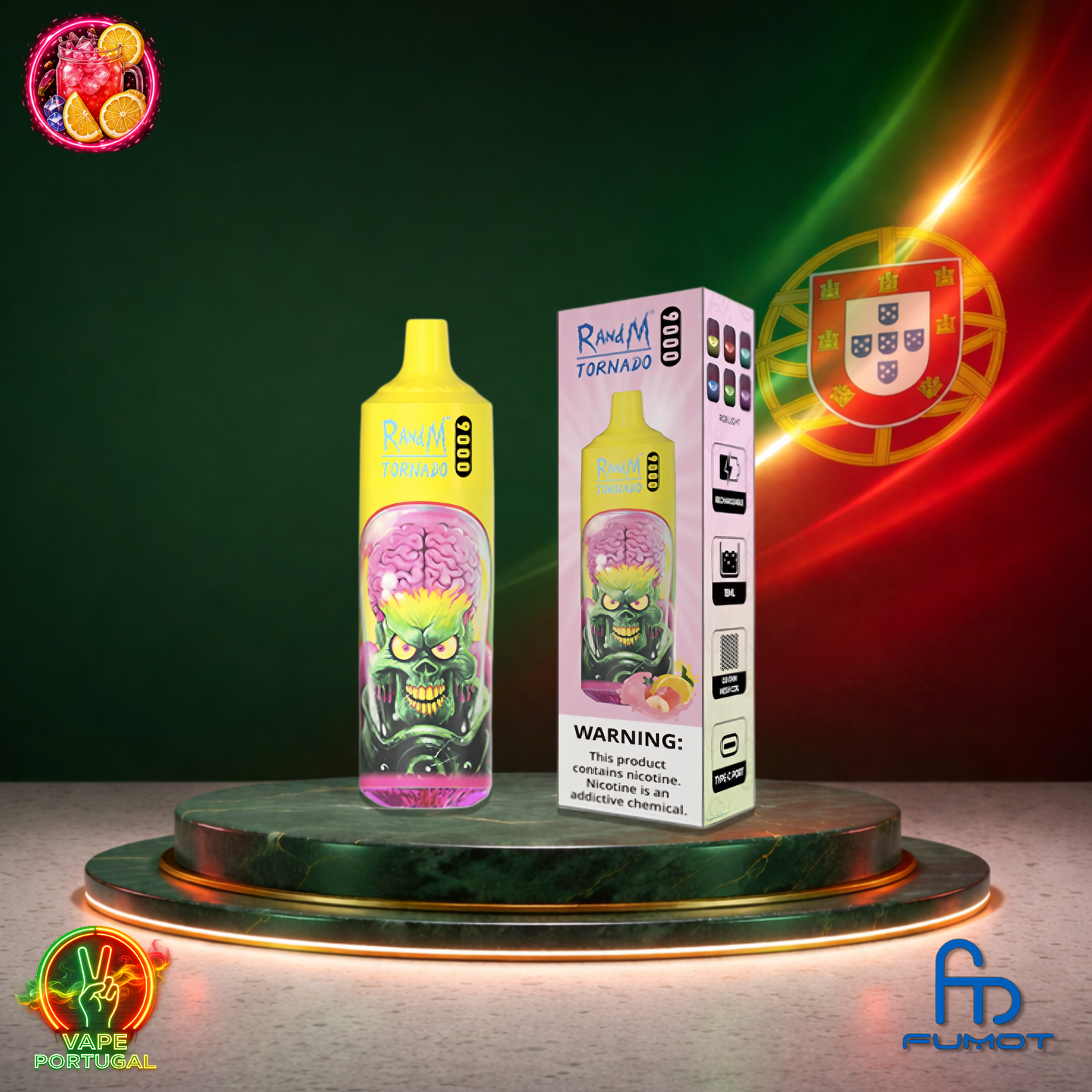 Vape descartável Fumot RandM Tornado 9K sabor Peach Lemonade 9000 puffs 9K tragadas mais barato