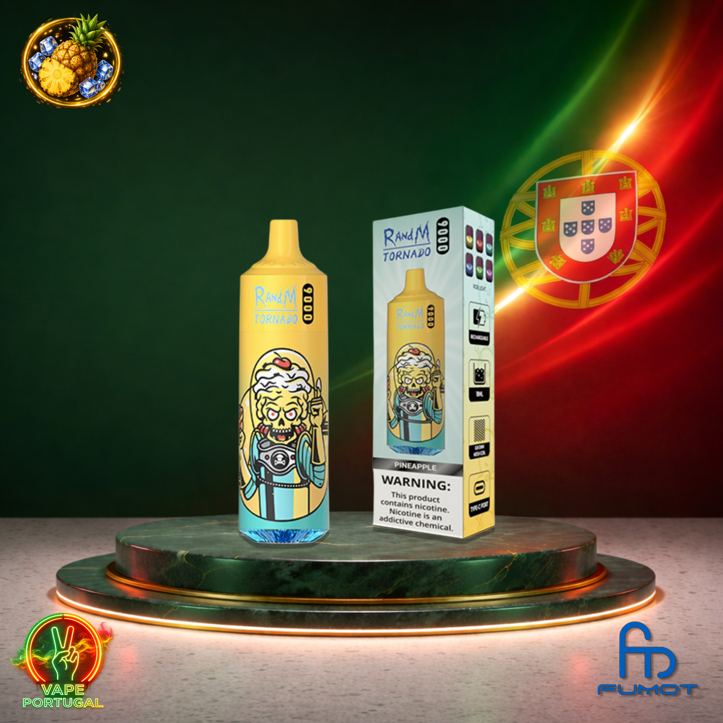 Vape descartável Fumot RandM Tornado 9K sabor Pineapple 9000 puffs 9K tragadas mais barato