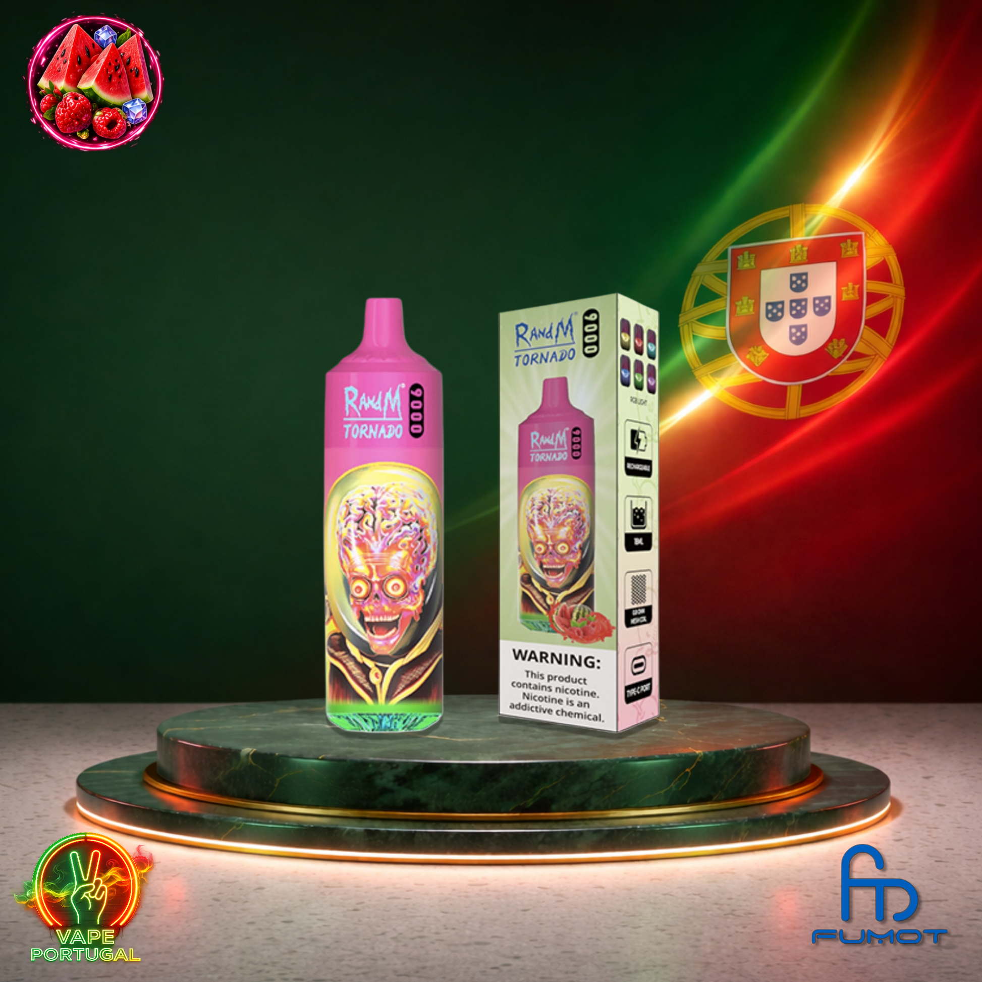 Vape descartável Fumot RandM Tornado 9K sabor Raspberry Watermelon 9000 puffs 9K tragadas mais barato