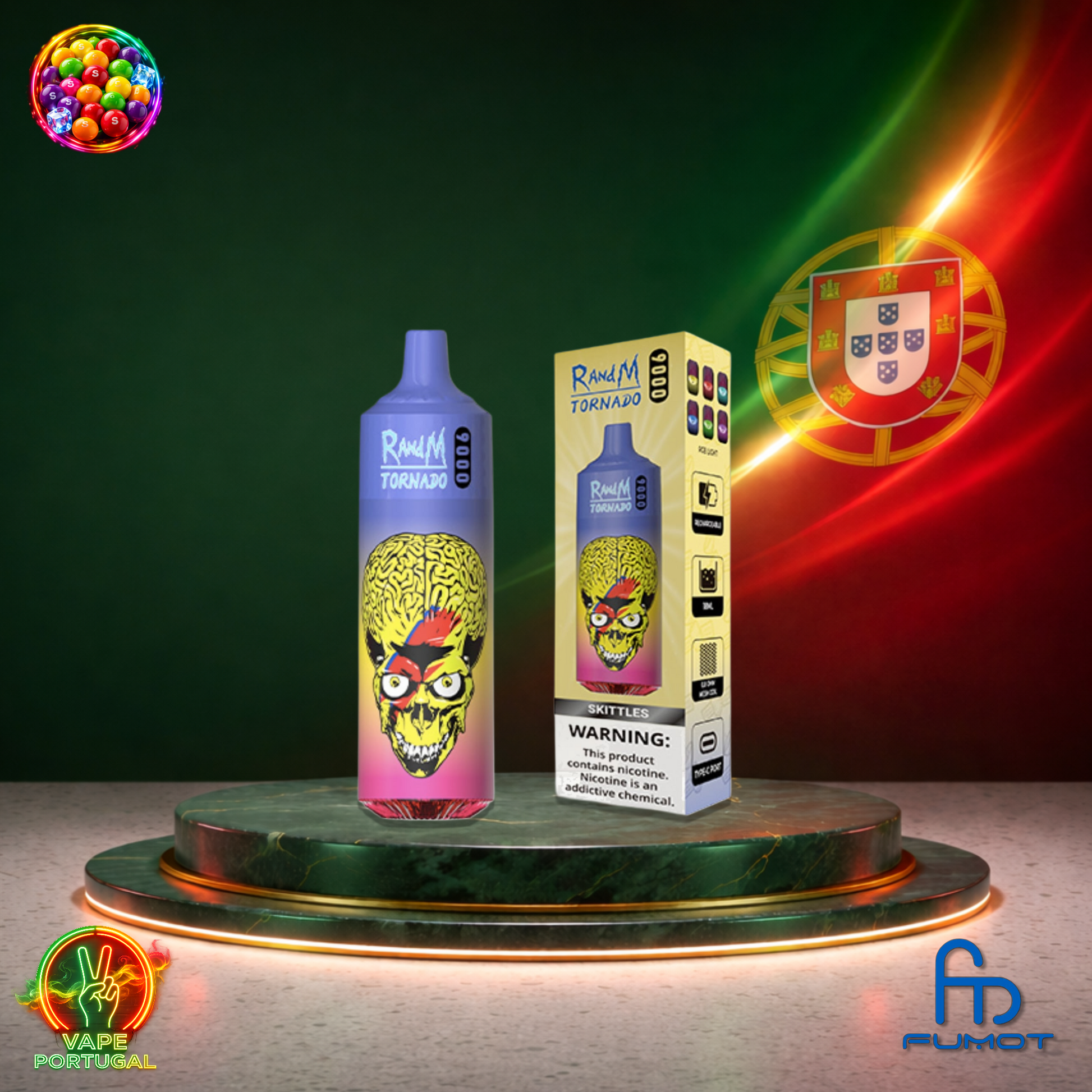 Vape descartável Fumot RandM Tornado 9K sabor Skittles 9000 puffs 9K tragadas mais barato