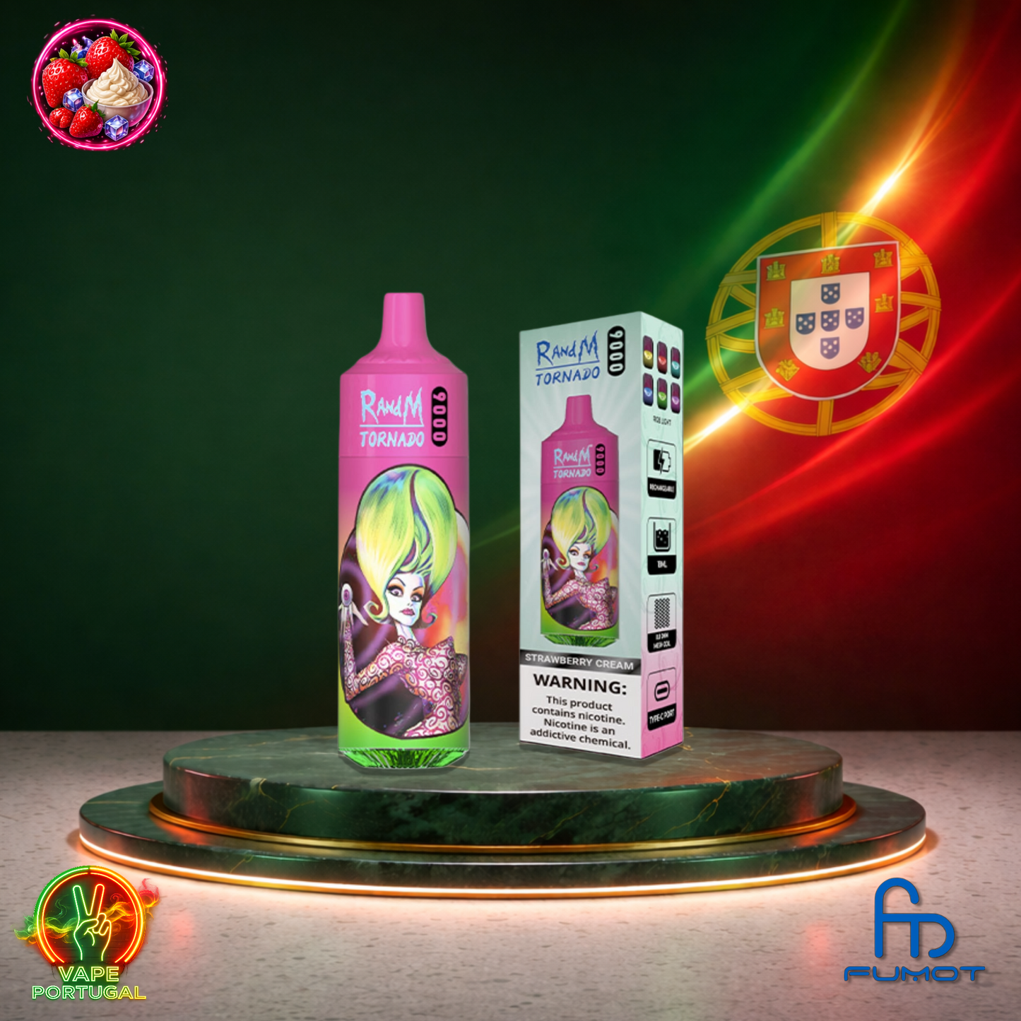 Vape descartável Fumot RandM Tornado 9K sabor Strawberry Cream 9000 puffs 9K tragadas mais barato