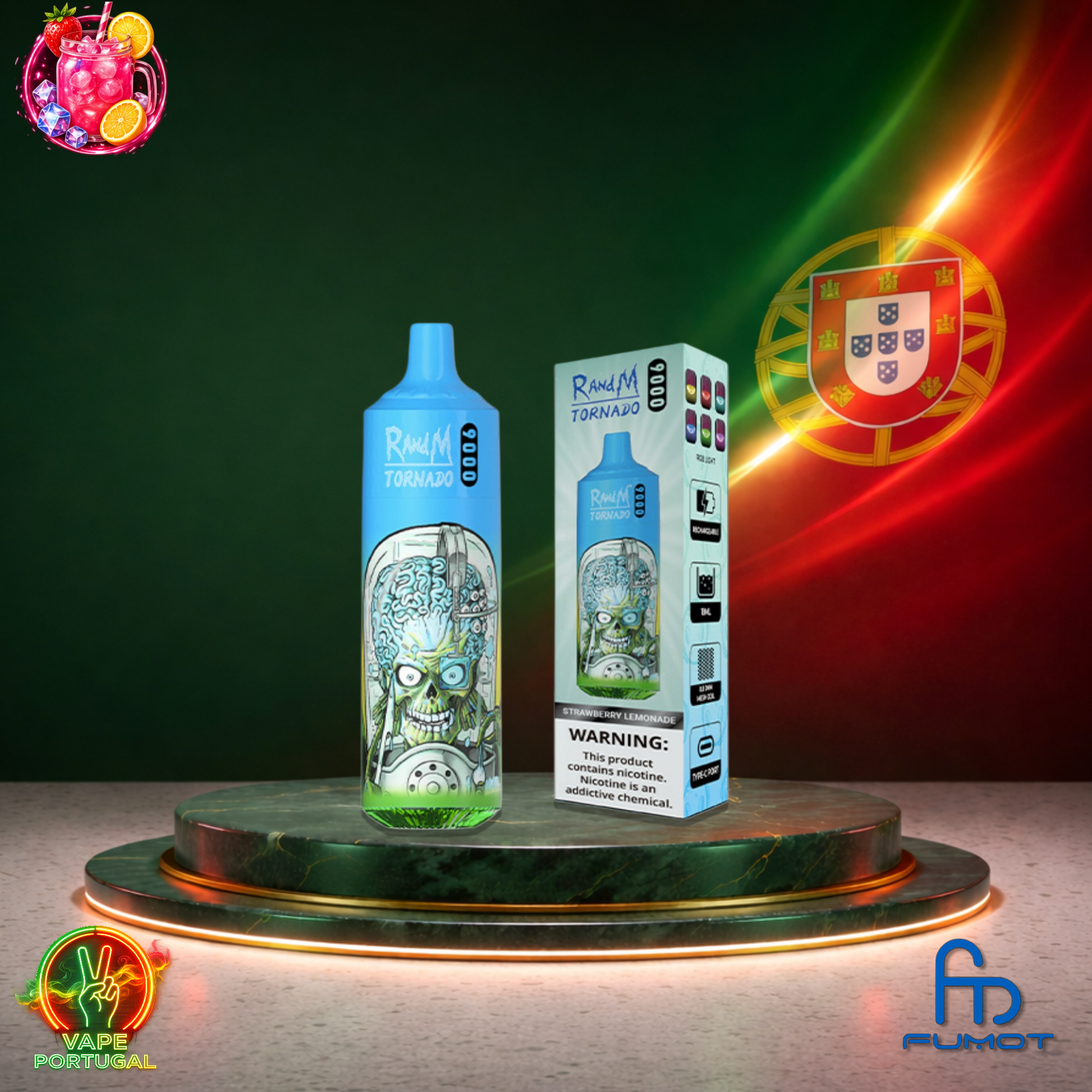 Vape descartável Fumot RandM Tornado 9K sabor Strawberry Lemonade 9000 puffs 9K tragadas mais barato