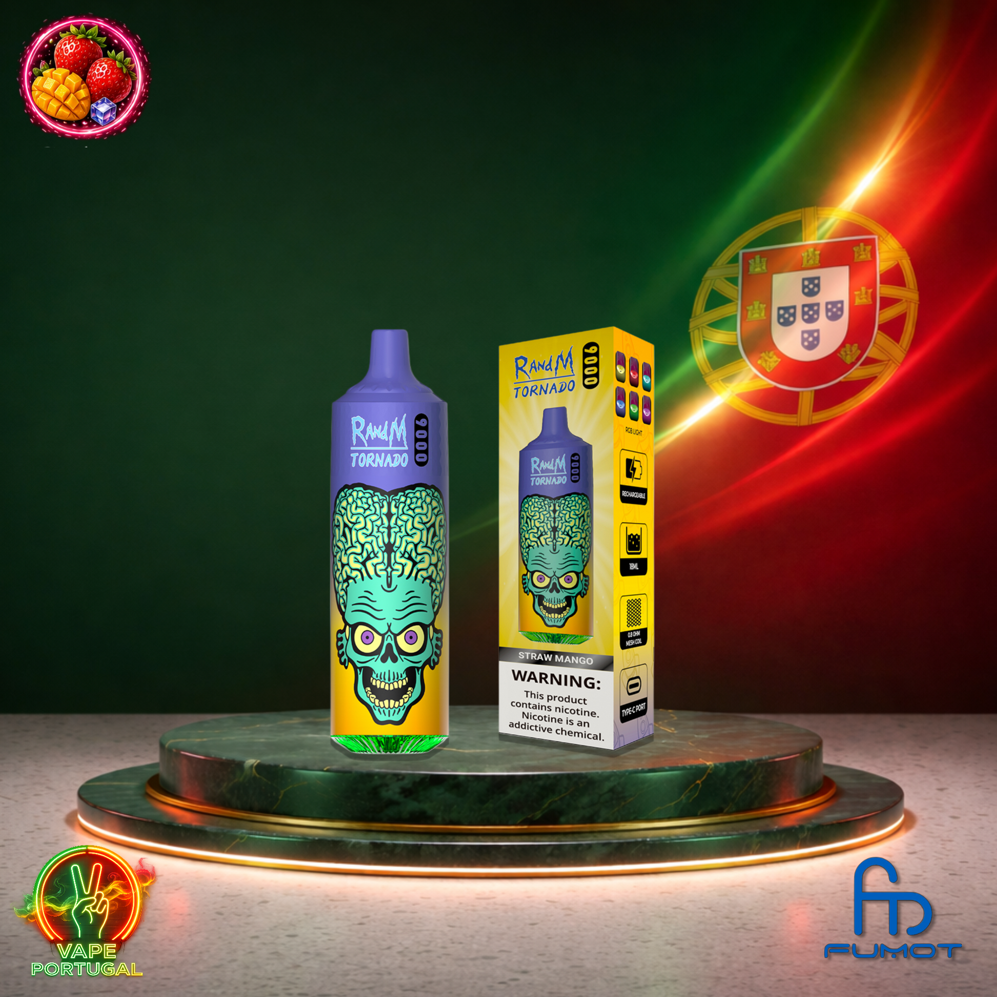 Vape descartável Fumot RandM Tornado 9K sabor Strawberry Mango 9000 puffs 9K tragadas mais barato