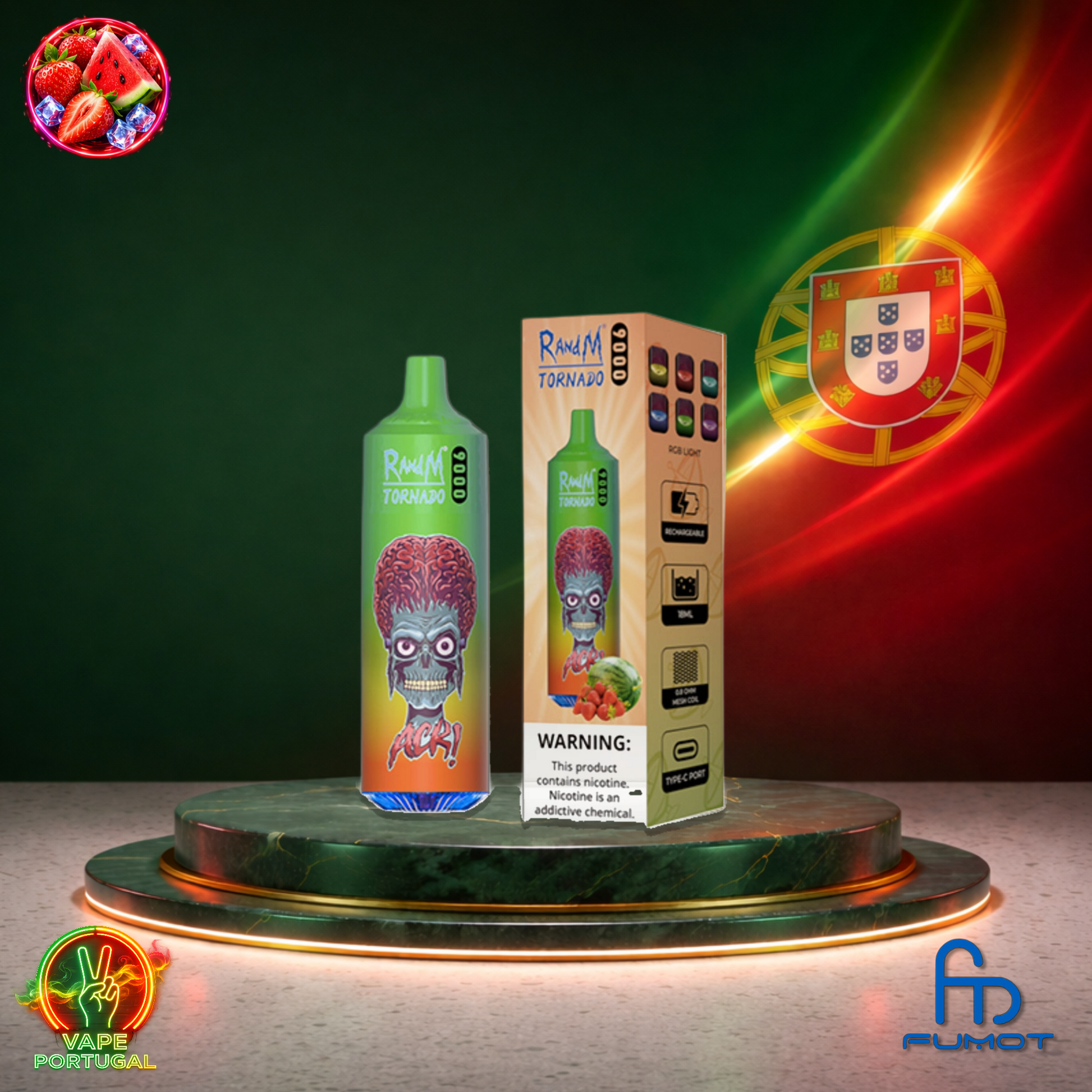 Vape descartável Fumot RandM Tornado 9K sabor Strawberry Watermelon 9000 puffs 9K tragadas mais barato