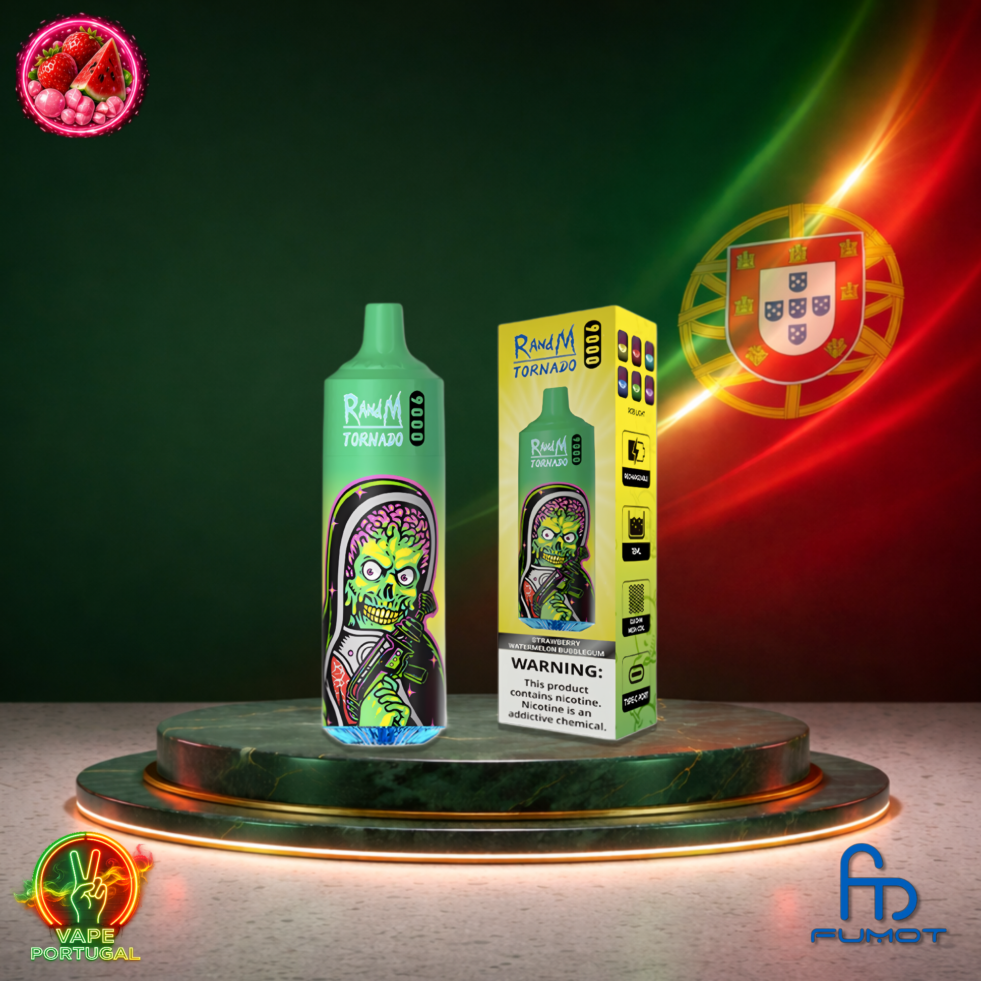 Vape descartável Fumot RandM Tornado 9K sabor Strawberry Watermelon Bubblegum 9000 puffs 9K tragadas mais barato