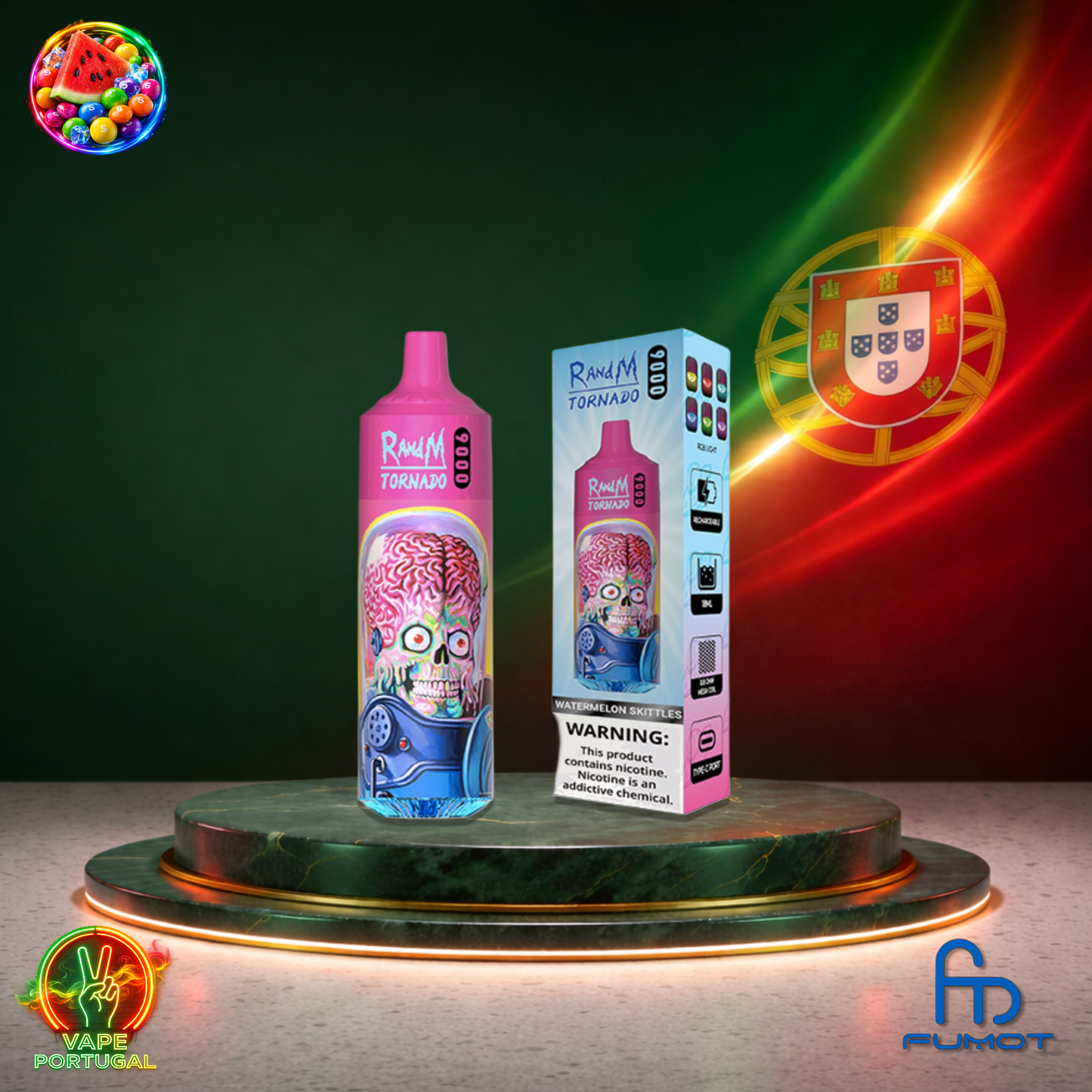 Vape descartável Fumot RandM Tornado 9K sabor Watermelon Skittles 9000 puffs 9K tragadas mais barato