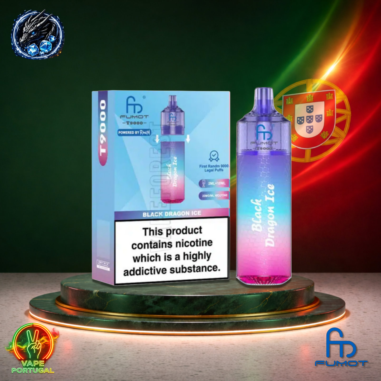 Vape descartável Fumot T9000 9K sabor Black Dragon Ice 9000 puffs 9K tragadas mais barato