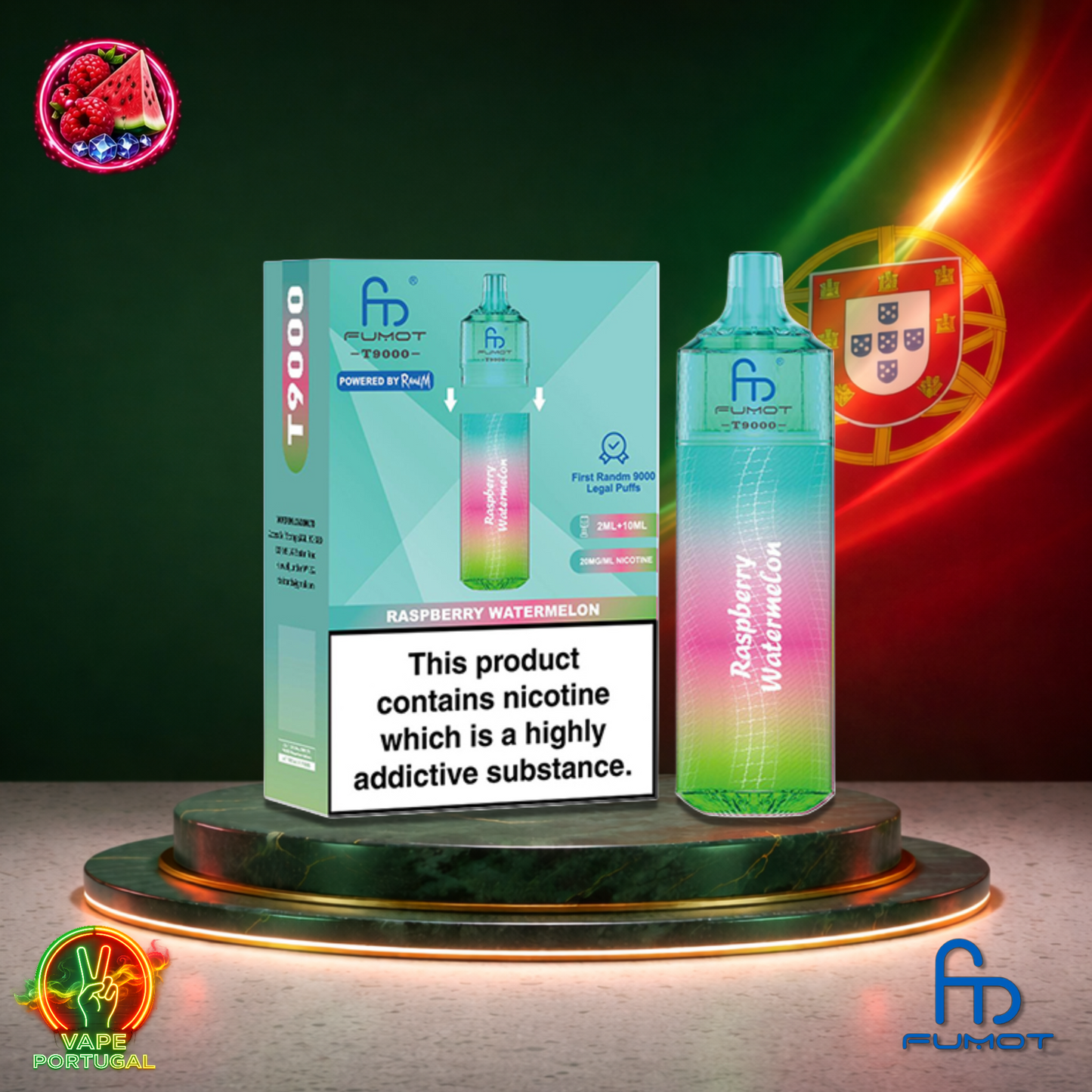 Vape descartável Fumot T9000 9K sabor Raspberry Watermelon 9000 puffs 9K tragadas mais barato