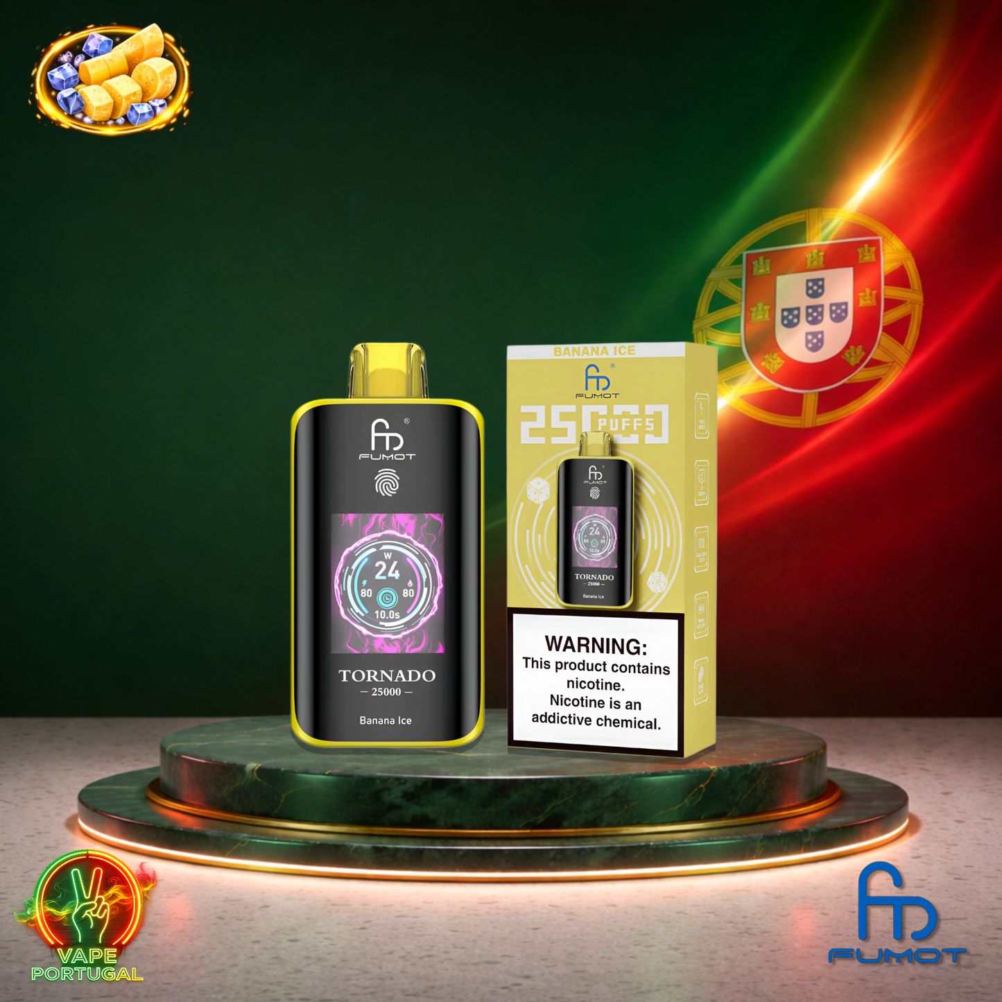Vape descartável Fumot Tornado 25K sabor Banana Ice 25000 puffs 25K tragadas mais barato