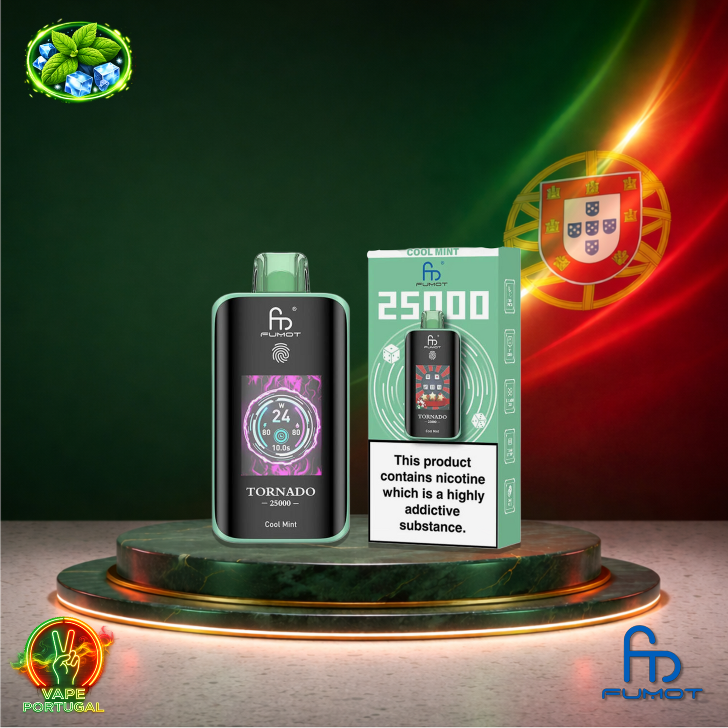 Vape descartável Fumot Tornado 25K sabor Cool Mint 25000 puffs 25K tragadas mais barato