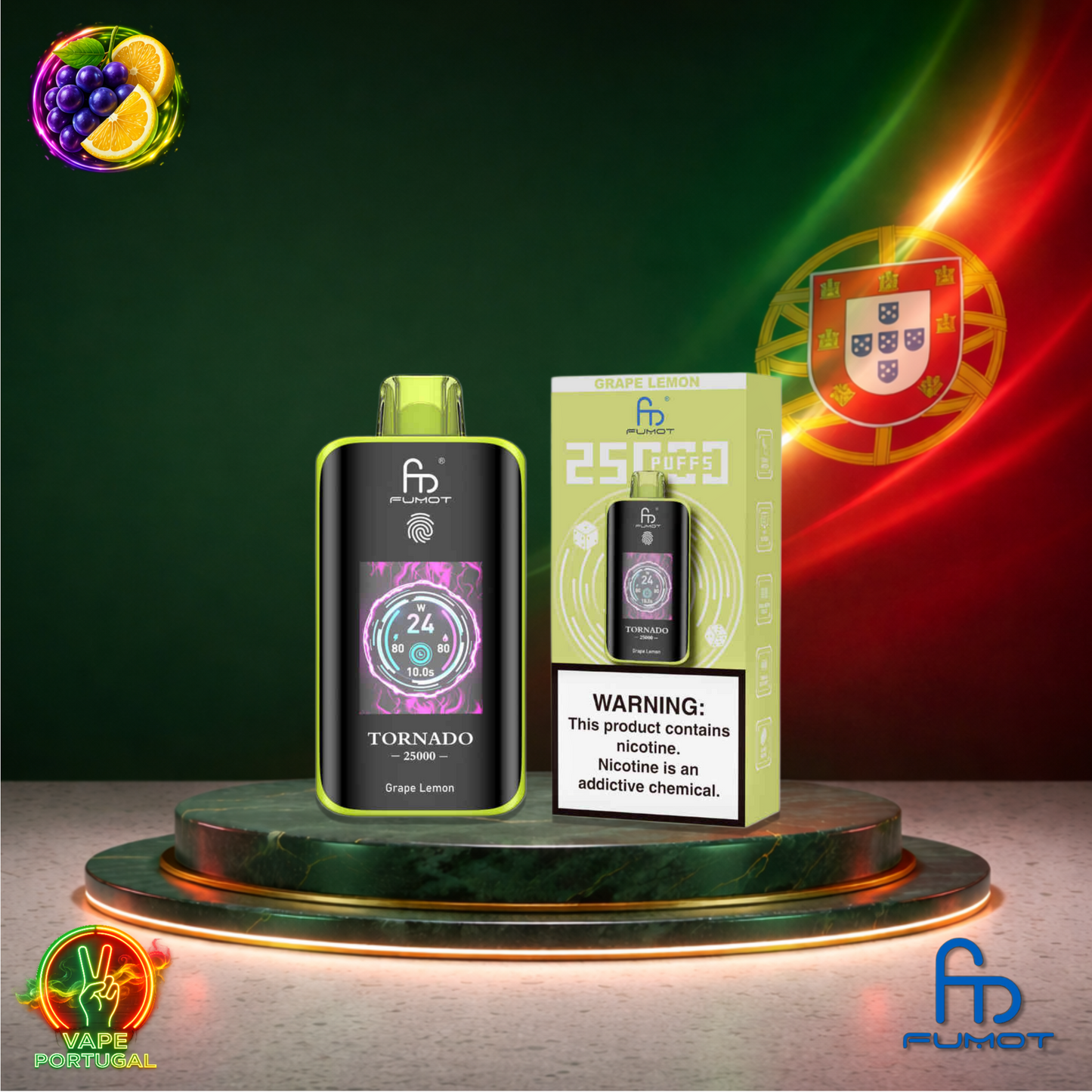 Vape descartável Fumot Tornado 25K sabor Grape Lemon 25000 puffs 25K tragadas mais barato