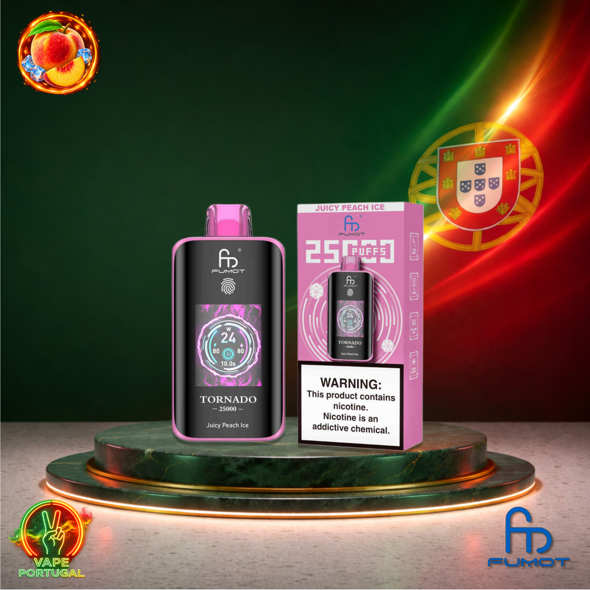 Vape descartável Fumot Tornado 25K sabor Juicy Peach Ice 25000 puffs 25K tragadas mais barato