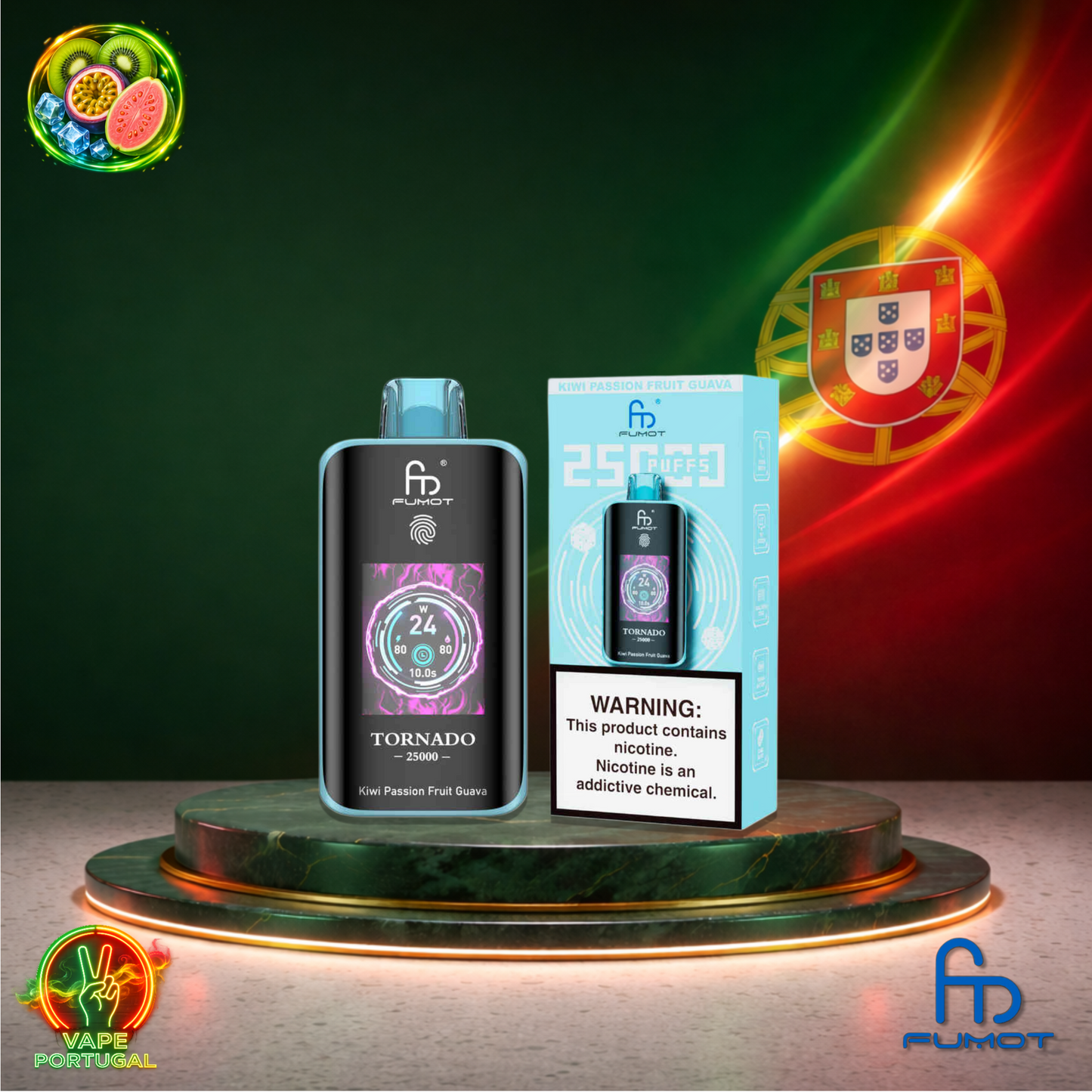 Vape descartável Fumot Tornado 25K sabor Kiwi Passion Fruit Guava 25000 puffs 25K tragadas mais barato