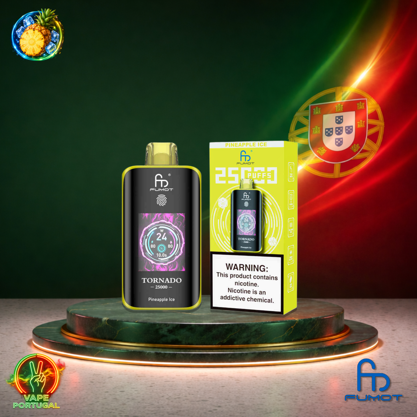 Vape descartável Fumot Tornado 25K sabor Pineapple Ice 25000 puffs 25K tragadas mais barato