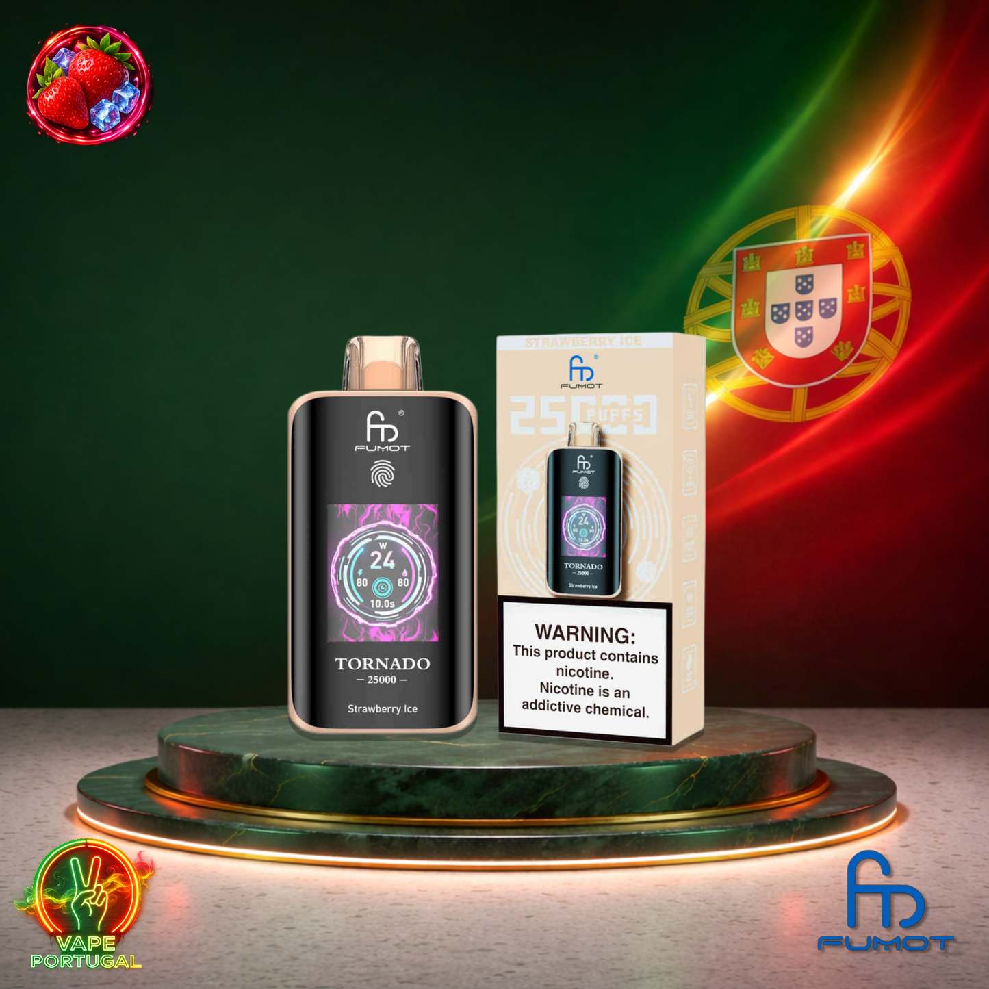 Vape descartável Fumot Tornado 25K sabor Strawberry Ice 25000 puffs 25K tragadas mais barato