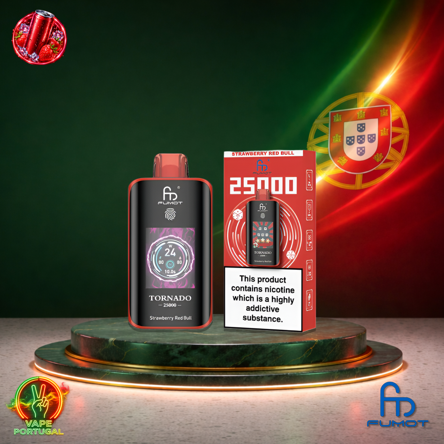 Vape descartável Fumot Tornado 25K sabor Strawberry Red Bull 25000 puffs 25K tragadas mais barato