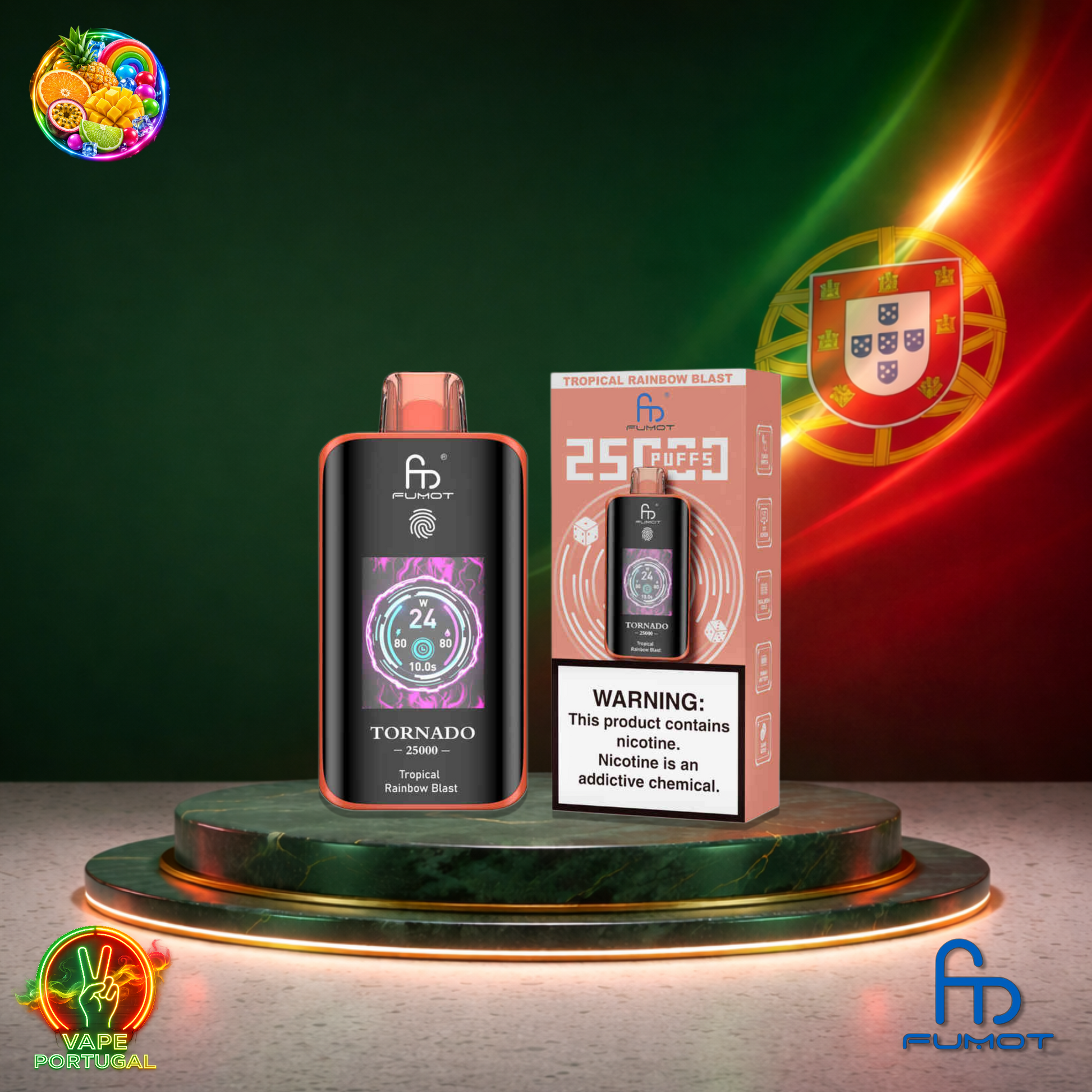 Vape descartável Fumot Tornado 25K sabor Tropical Rainbow Blast 25000 puffs 25K tragadas mais barato