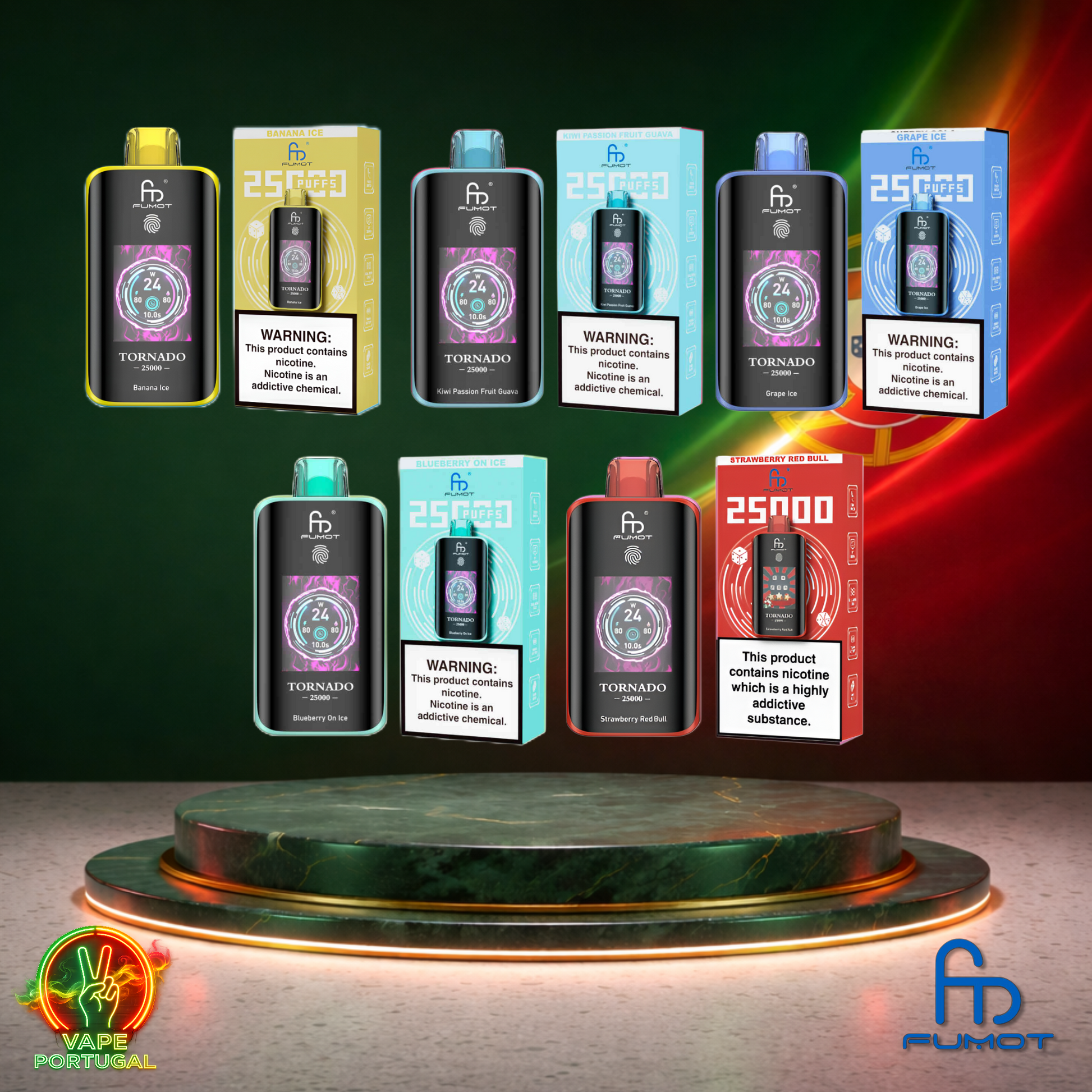 Vape descartável Fumot Tornado 25K detalhes dos sabores 25000 puffs 25K tragadas mais barato em Portugal