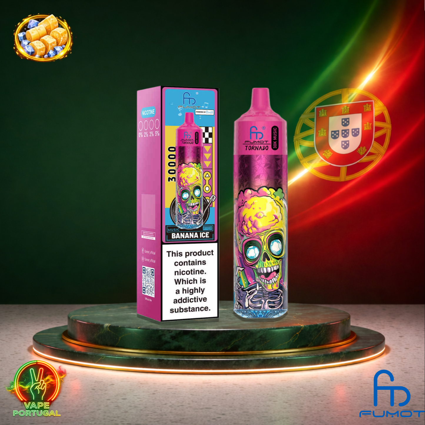 Vape descartável Fumot Tornado Music 30K sabor Banana Ice 30000 puffs 30K tragadas mais barato