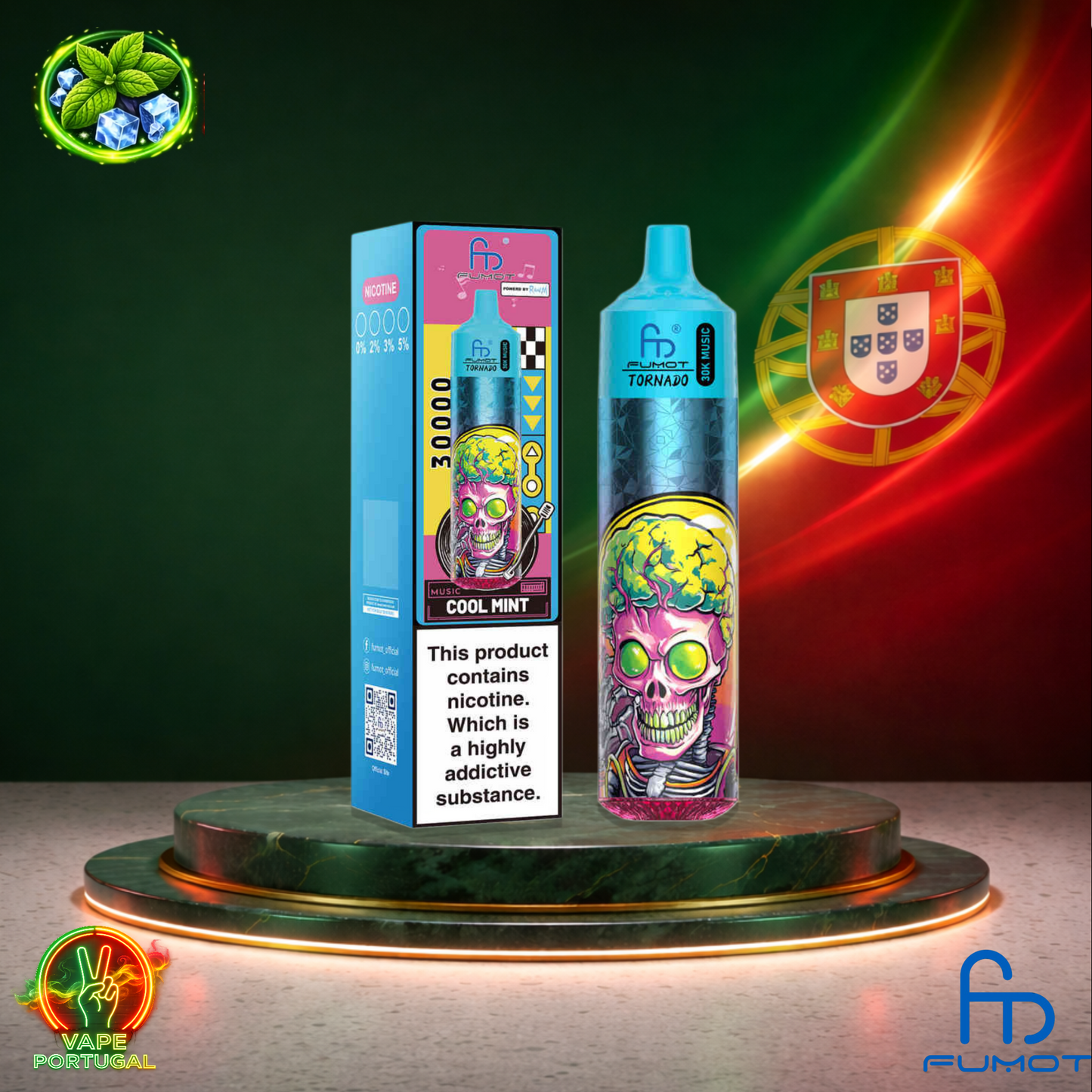 Vape descartável Fumot Tornado 30K sabor Cool Mint 30000 puffs 30K tragadas mais barato