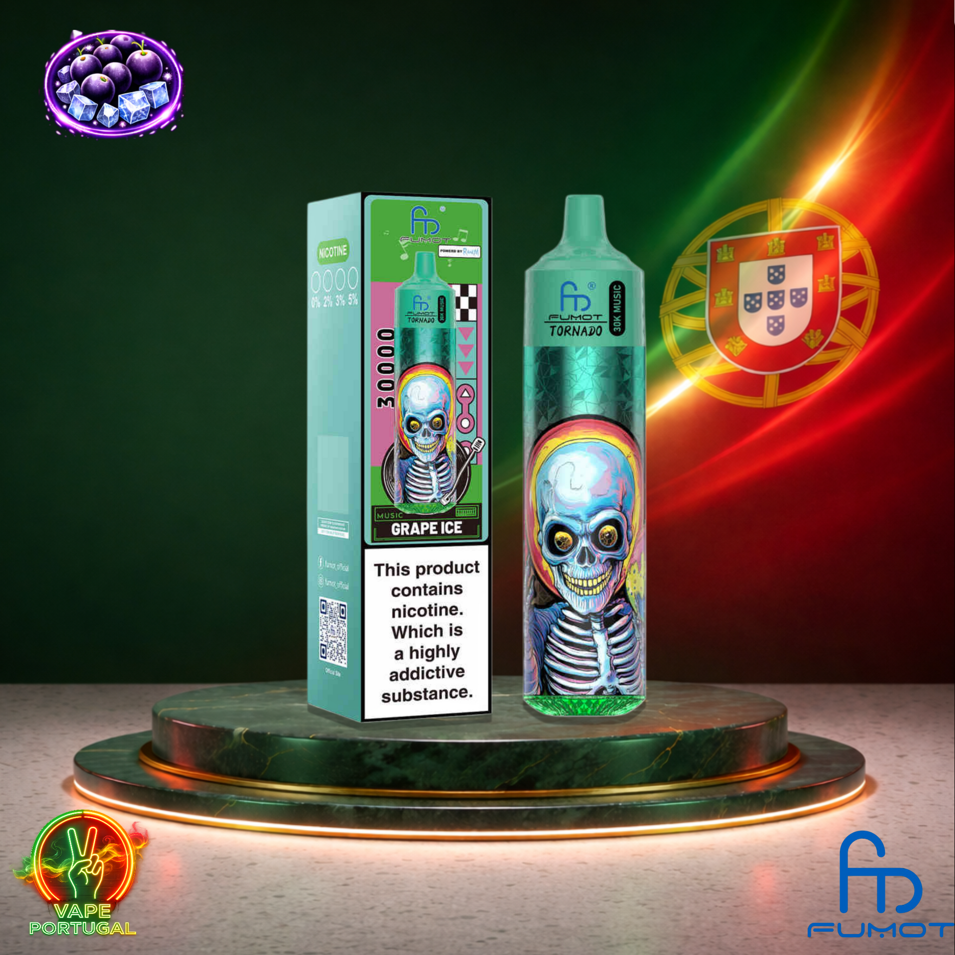 Vape descartável Fumot Tornado 30K sabor Grape Ice 30000 puffs 30K tragadas mais barato
