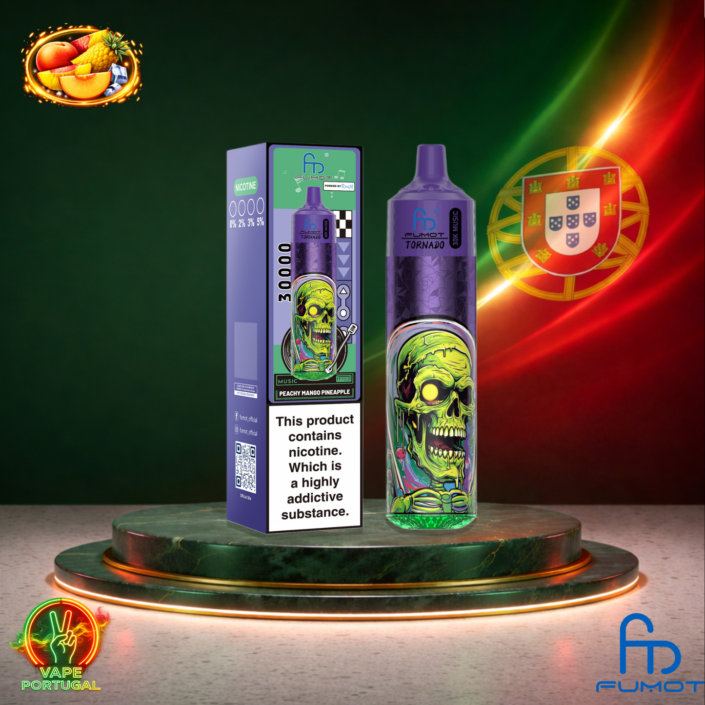 Vape descartável Fumot Tornado 30K sabor Peach Mango Pineapple 30000 puffs 30K tragadas mais barato