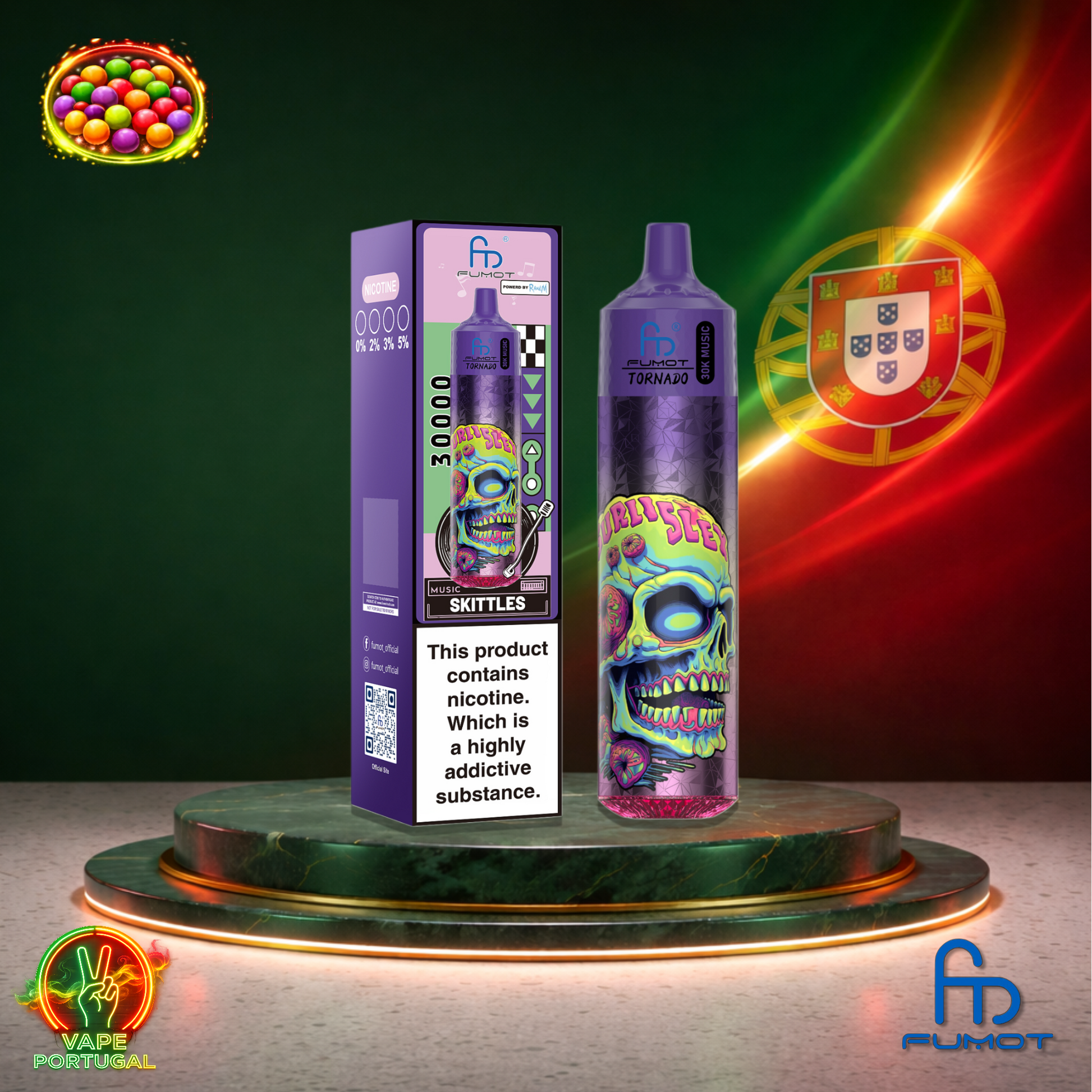Vape descartável Fumot Tornado 30K sabor Skittles 30000 puffs 30K tragadas mais barato
