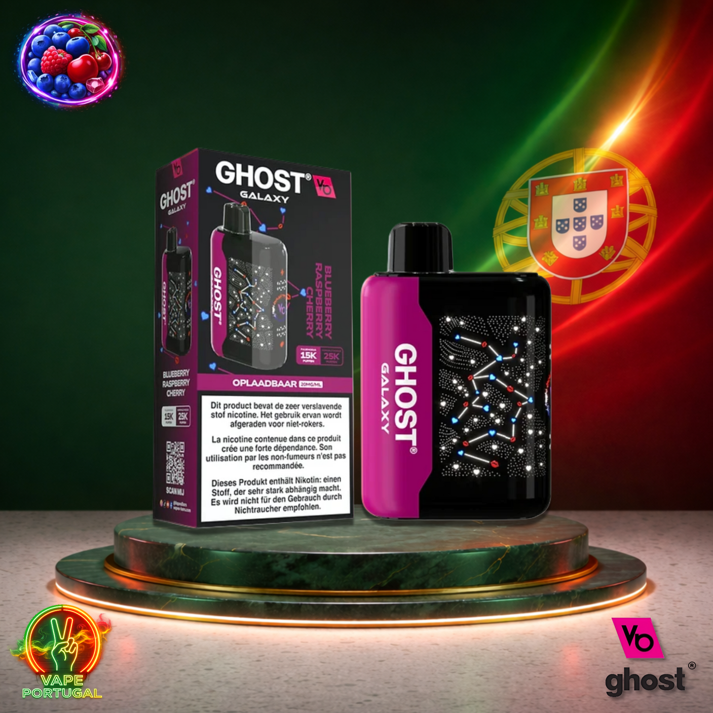 Vape descartável Ghost Galaxy 25K sabor Blueberry Raspberry Cherry 25000 puffs 25K tragadas mais barato