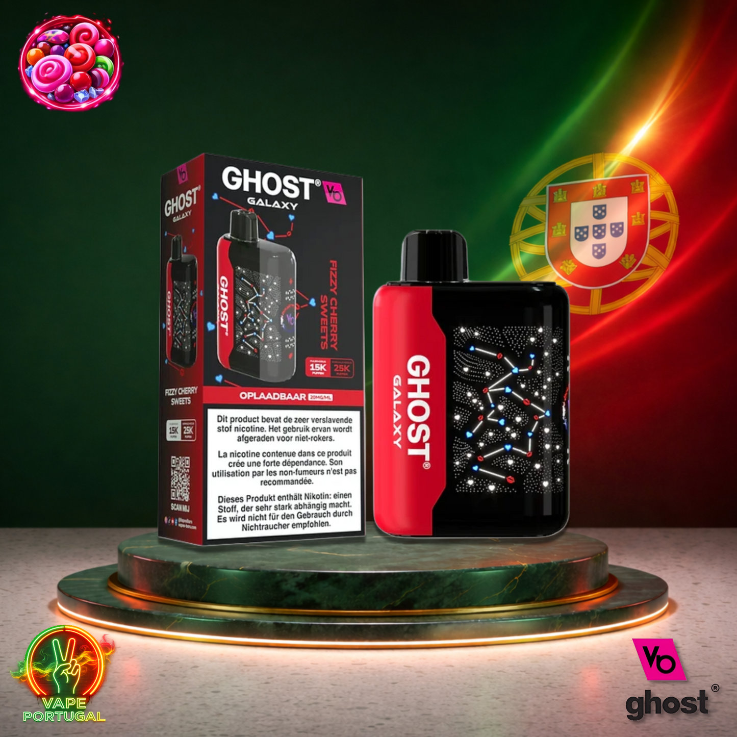 Vape descartável Ghost Galaxy 25K sabor Fizzy Cherry Sweets 25000 puffs 25K tragadas mais barato