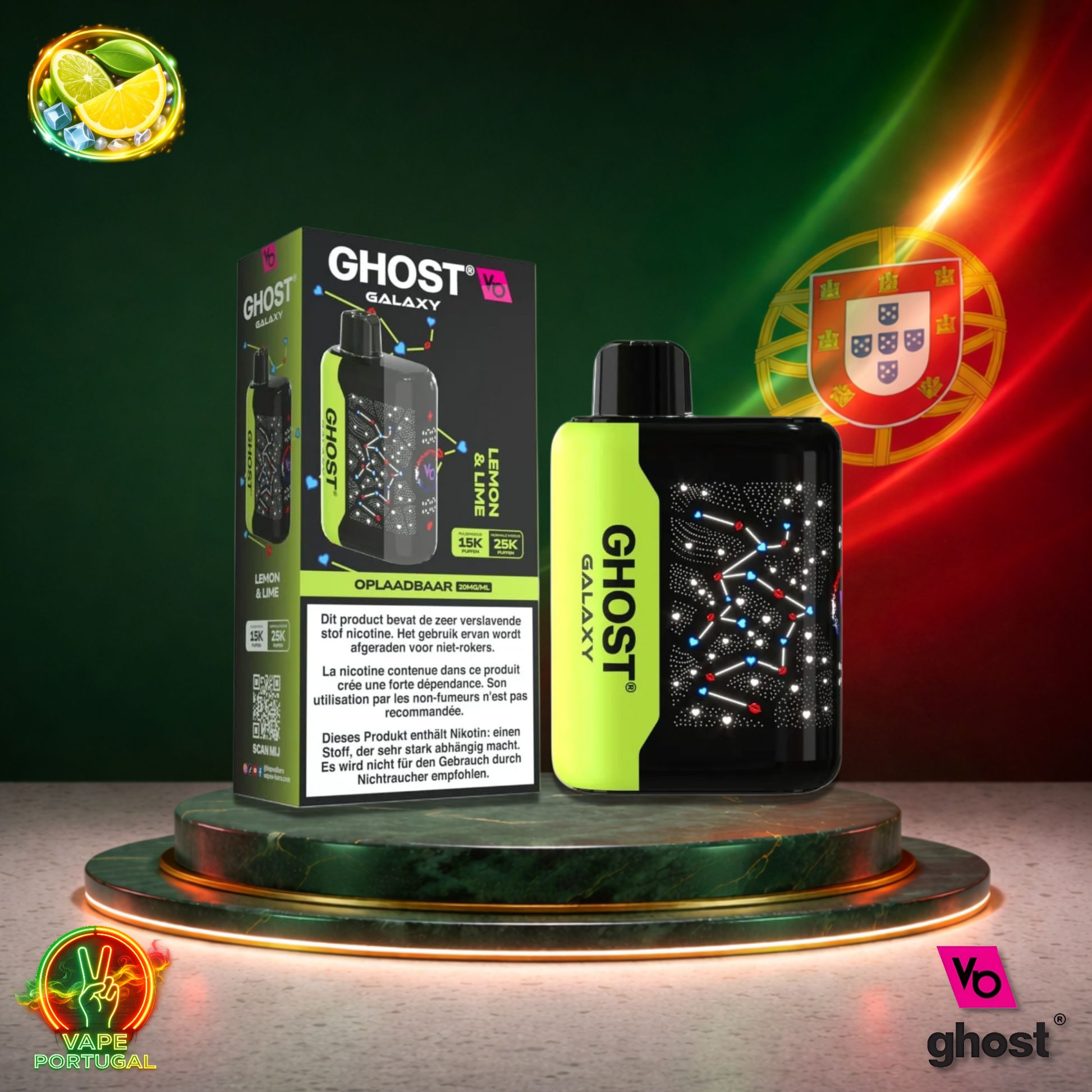 Vape descartável Ghost Galaxy 25K sabor Lemon Lime 25000 puffs 25K tragadas mais barato