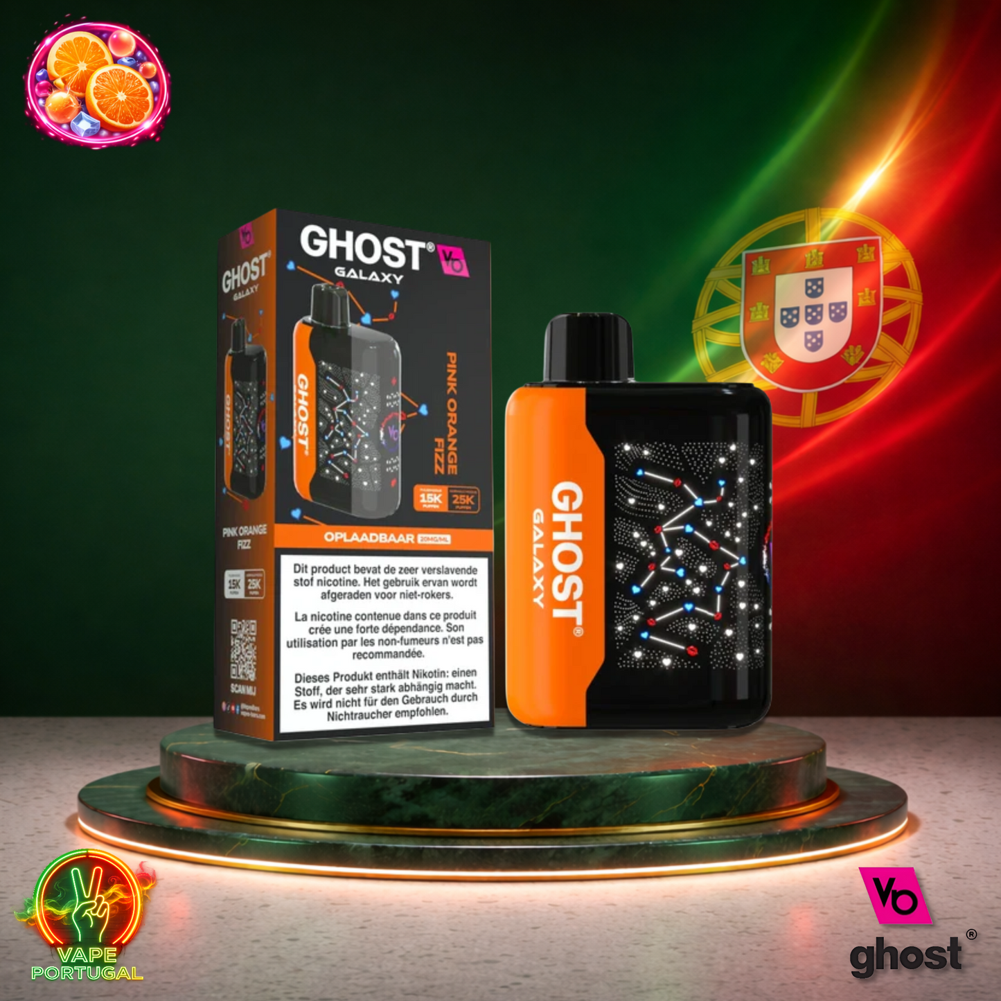 Vape descartável Ghost Galaxy 25K sabor Pink Orange Fizz 25000 puffs 25K tragadas mais barato