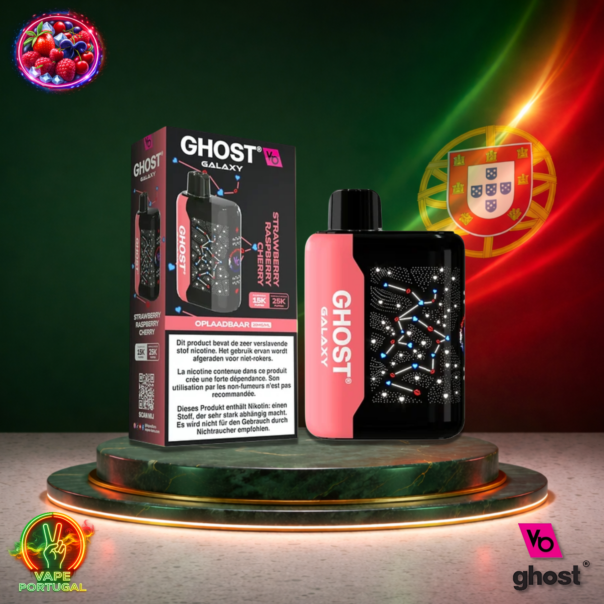 Vape descartável Ghost Galaxy 25K sabor Strawberry Raspberry Cherry 25000 puffs 25K tragadas mais barato