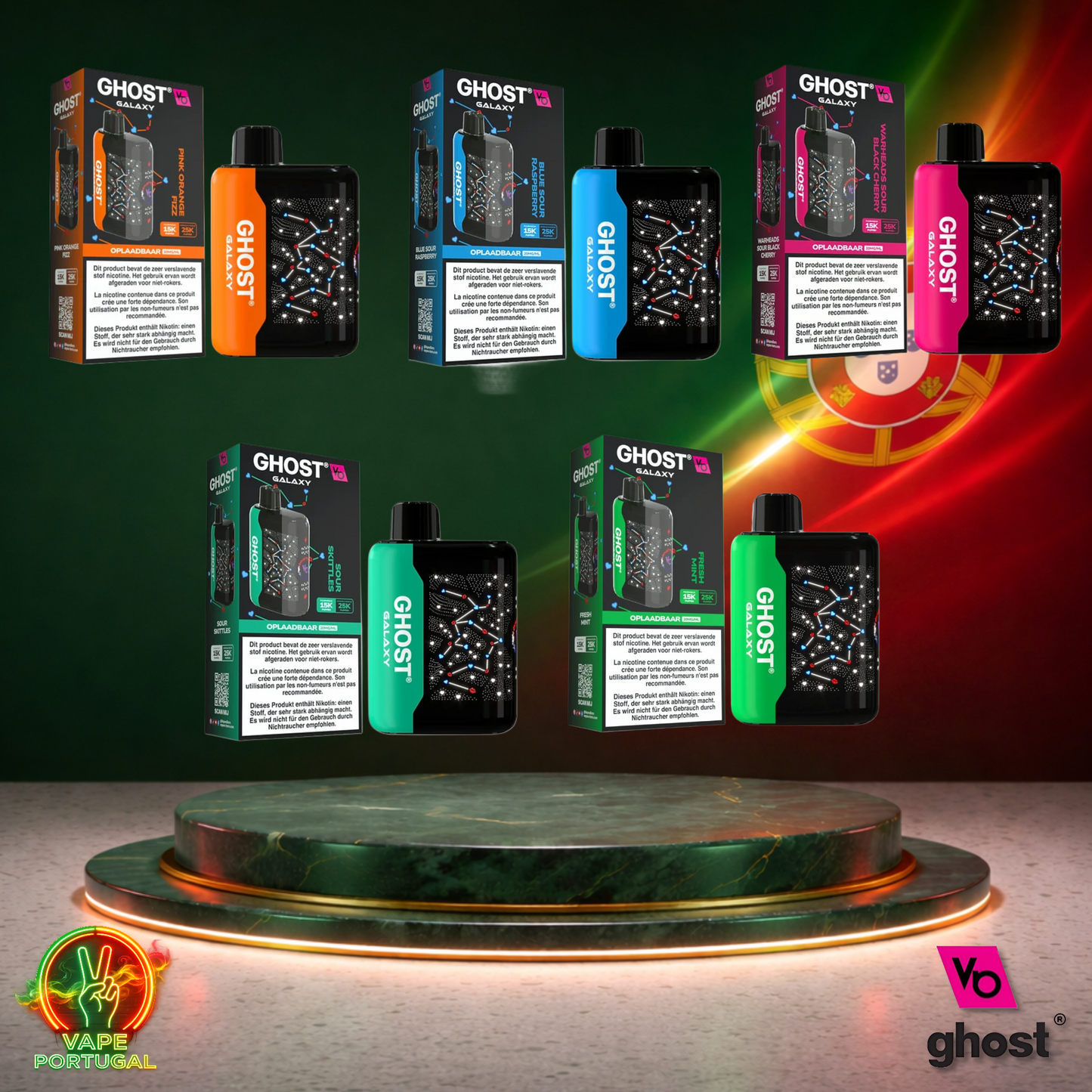Vape descartável Ghost Galaxy 25K vários sabores 25000 puffs 25K tragadas visão lateral mais barato