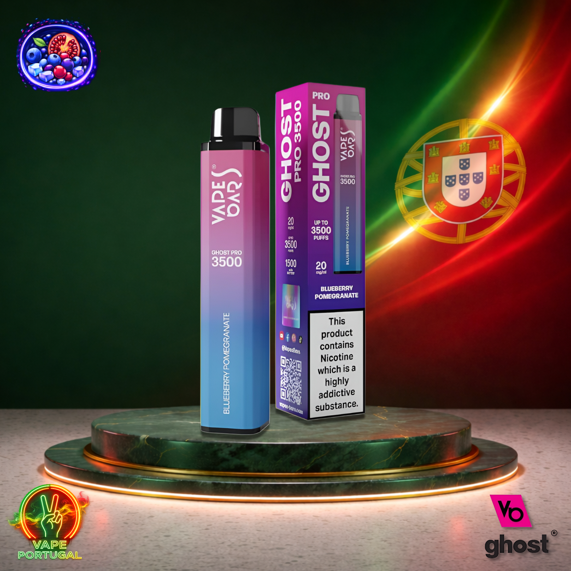 Vape descartável Ghost Pro 3500 sabor Blueberry Pomegranate 3500 puffs 3.5K tragadas mais barato
