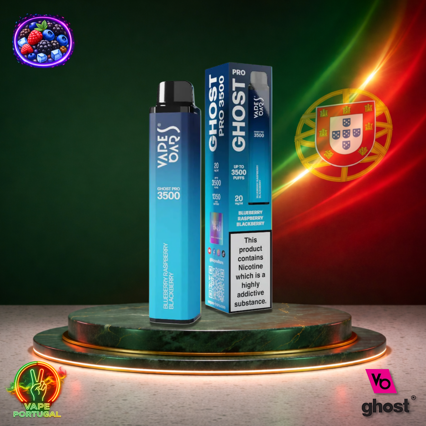Vape descartável Ghost Pro 3500 sabor Blueberry Raspberry Blackberry 3500 puffs 3.5K tragadas mais barato