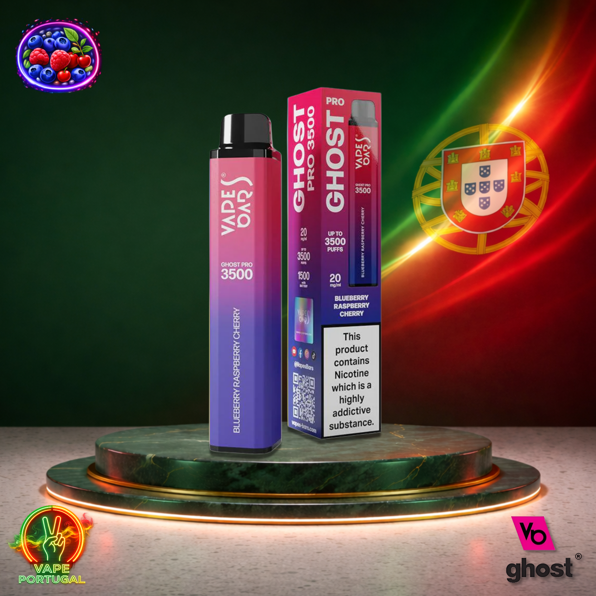 Vape descartável Ghost Pro 3500 sabor Blueberry Raspberry Cherry 3500 puffs 3.5K tragadas mais barato