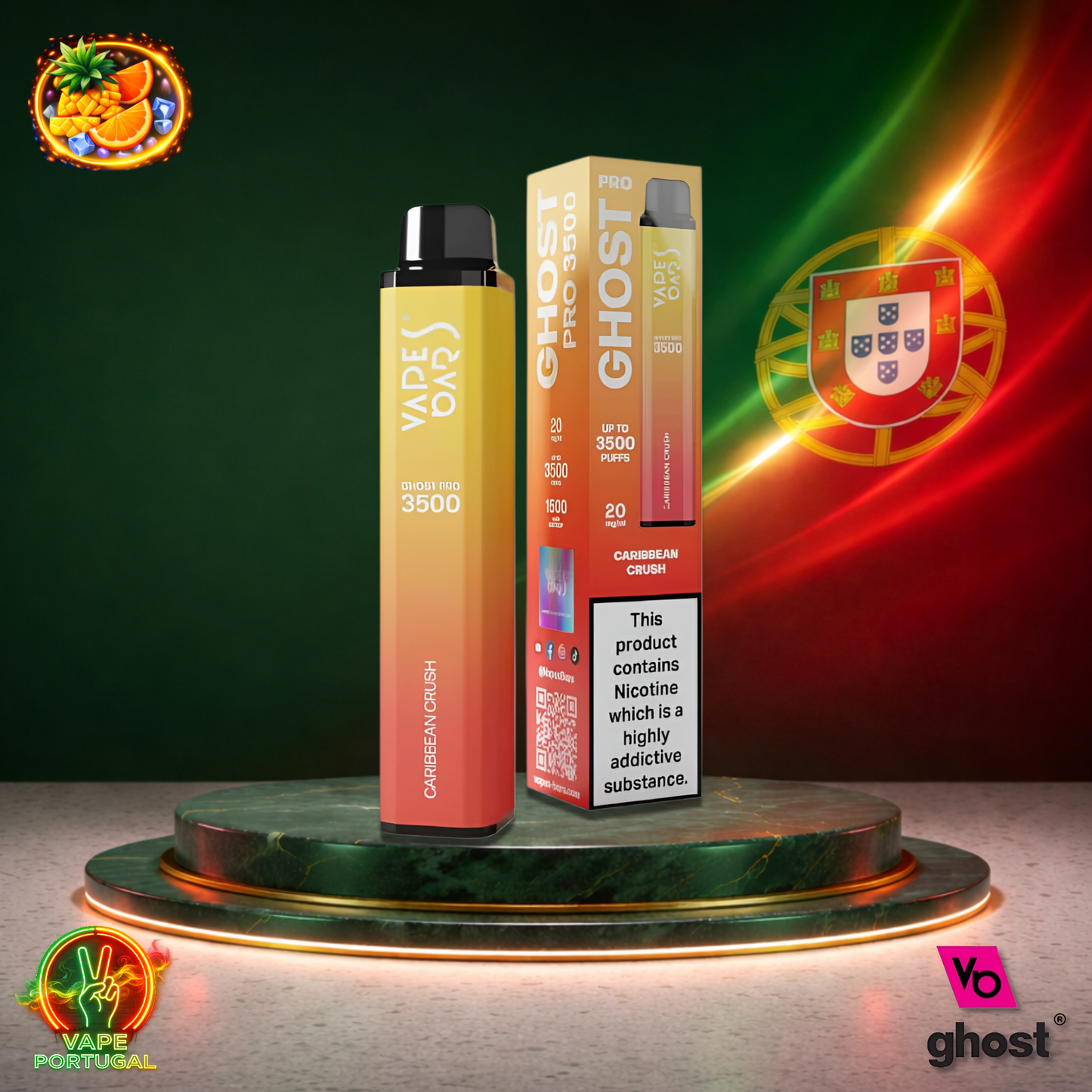 Vape descartável Ghost Pro 3500 sabor Caribbean Crush 3500 puffs 3.5K tragadas mais barato