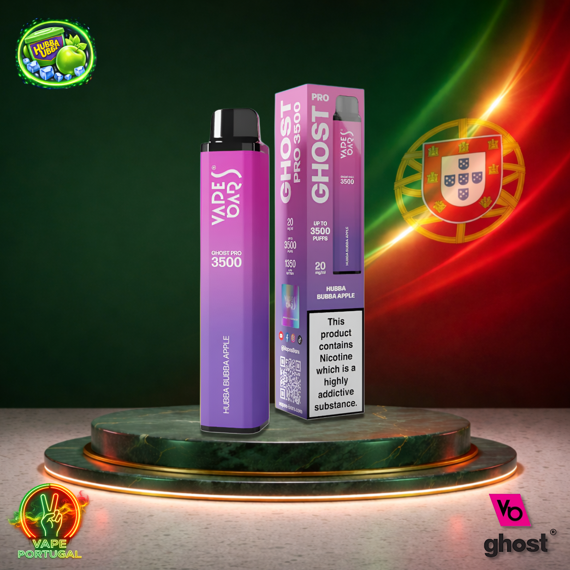 Vape descartável Ghost Pro 3500 sabor Hubba Bubba Apple 3500 puffs 3.5K tragadas mais barato