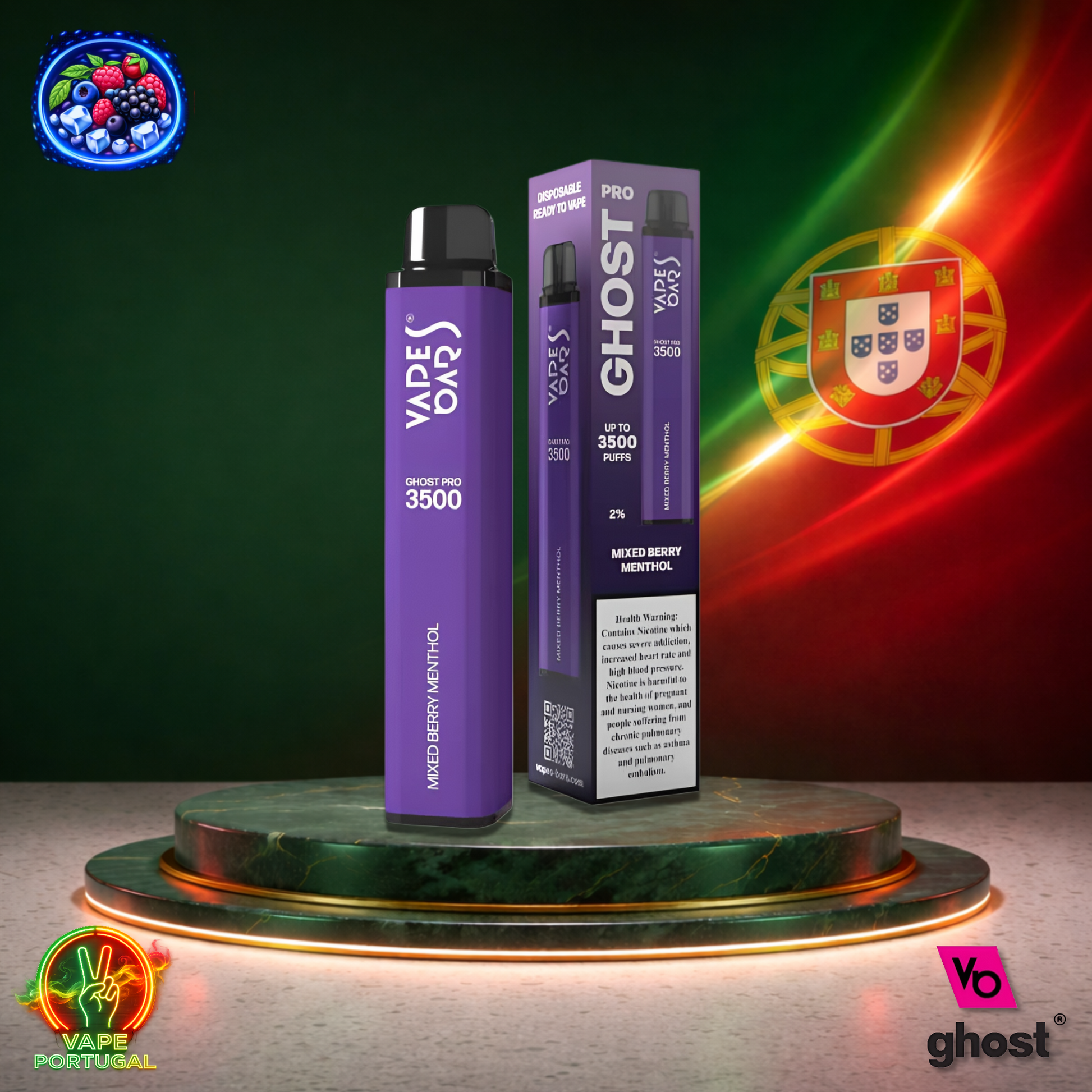 Vape descartável Ghost Pro 3500 sabor Mixed Berry Menthol 3500 puffs 3.5K tragadas mais barato
