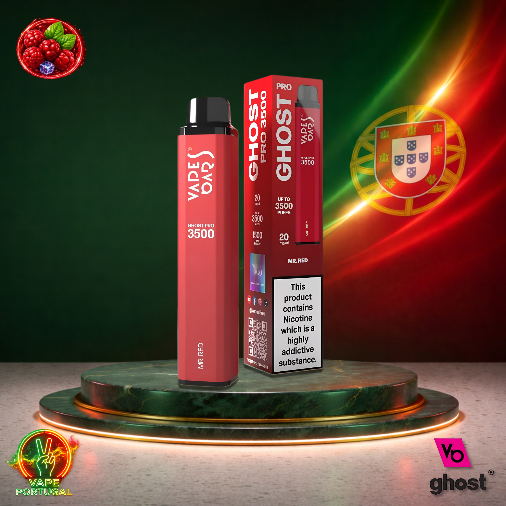 Vape descartável Ghost Pro 3500 sabor Mr Red 3500 puffs 3.5K tragadas mais barato