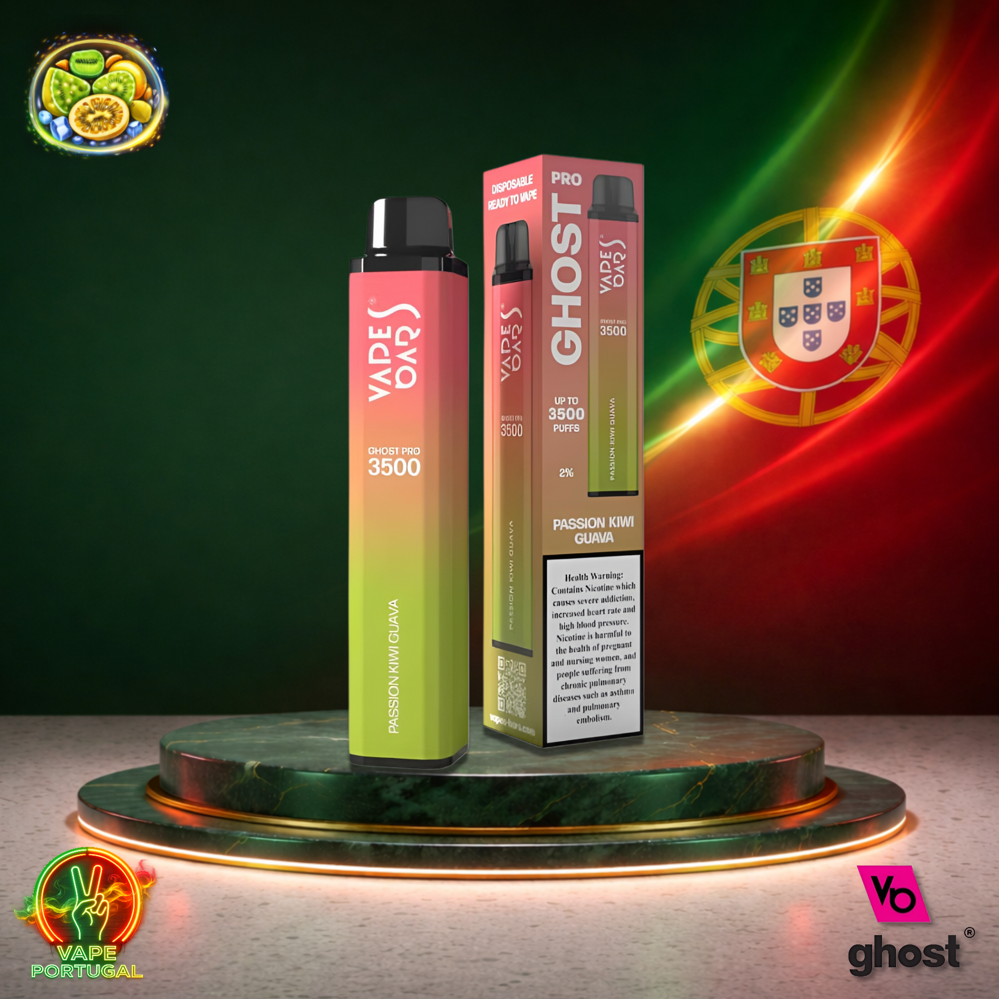 Vape descartável Ghost Pro 3500 sabor Passion Kiwi Guava 3500 puffs 3.5K tragadas mais barato
