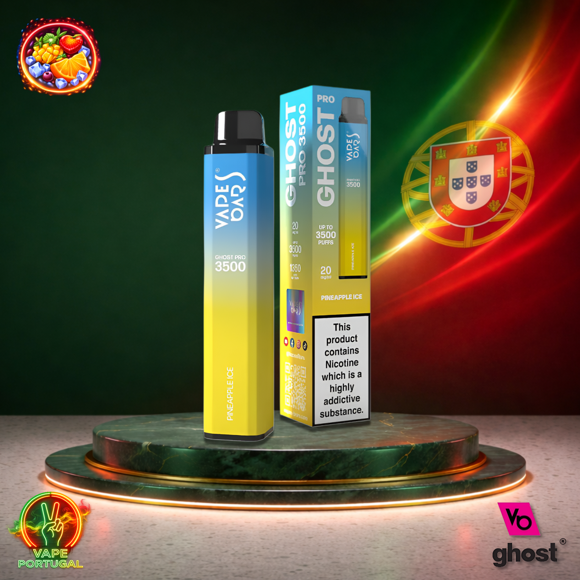 Vape descartável Ghost Pro 3500 sabor Pineapple Ice 3500 puffs 3.5K tragadas mais barato