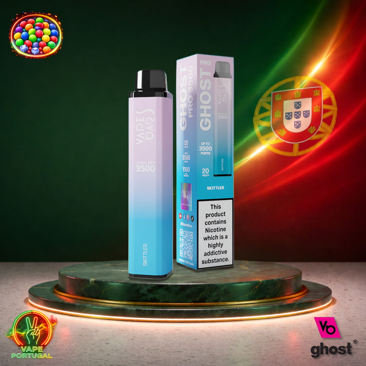 Vape descartável Ghost Pro 3500 sabor Skittles 3500 puffs 3.5K tragadas mais barato