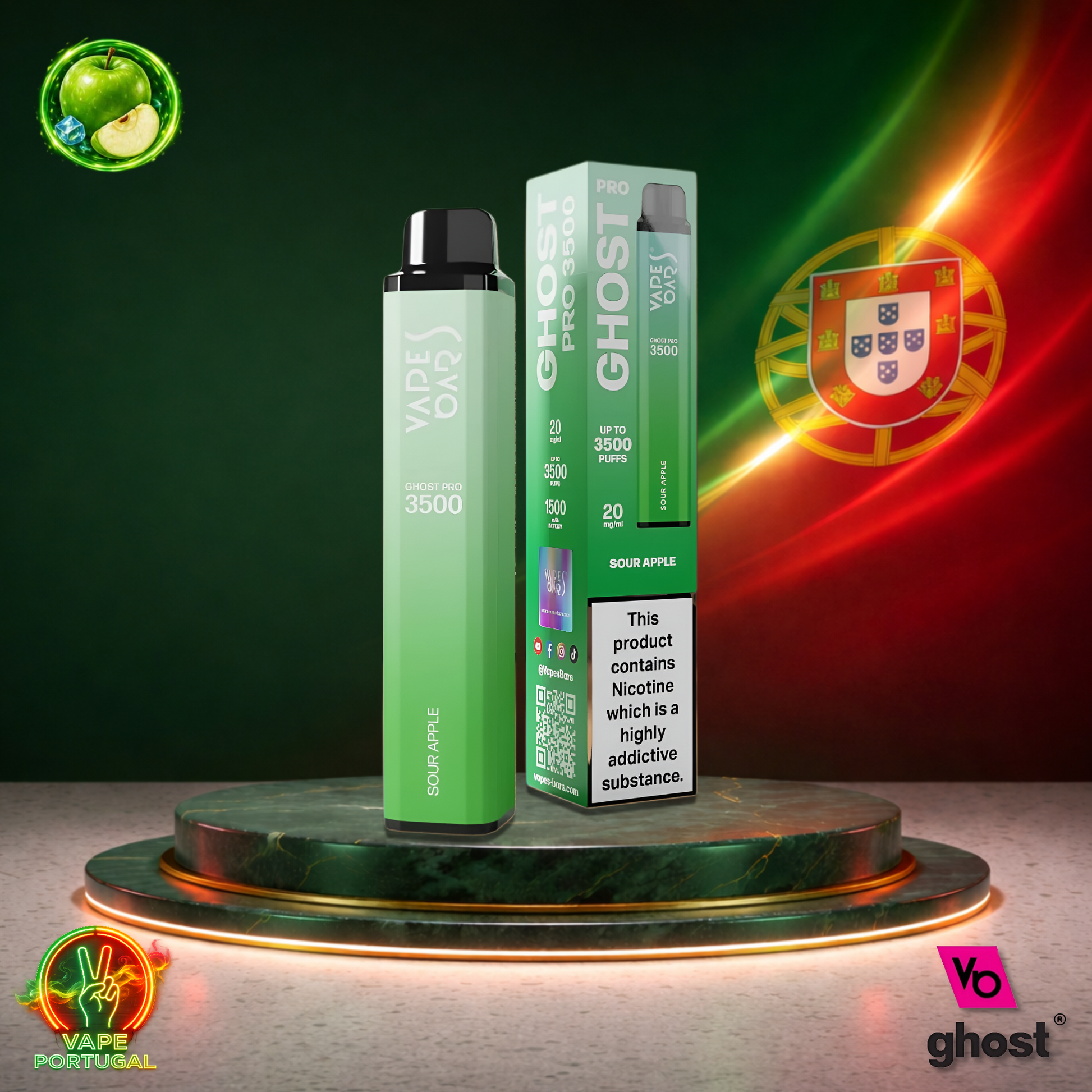 Vape descartável Ghost Pro 3500 sabor Sour Apple 3500 puffs 3.5K tragadas mais barato