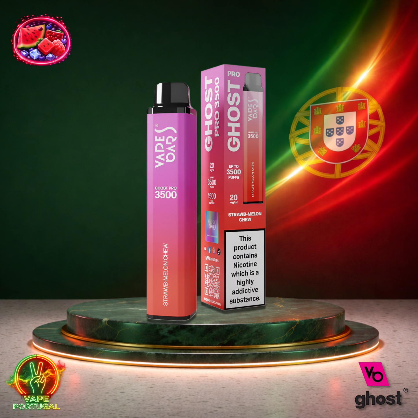 Vape descartável Ghost Pro 3500 sabor Strawb Melon Chew 3500 puffs 3.5K tragadas mais barato