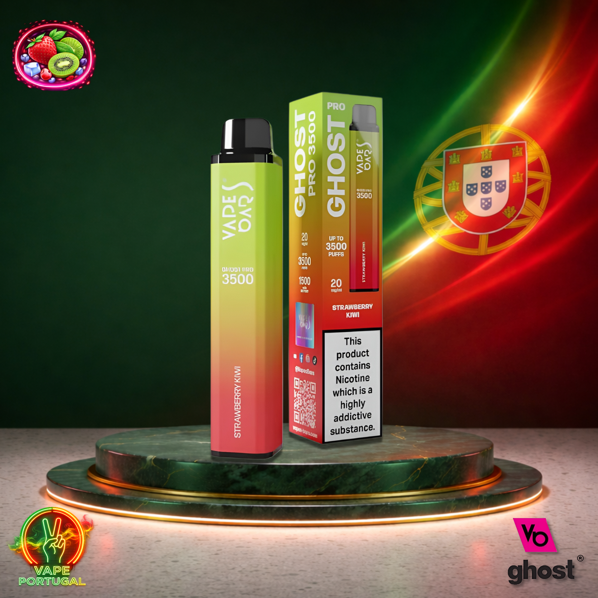 Vape descartável Ghost Pro 3500 sabor Strawberry Kiwi 3500 puffs 3.5K tragadas mais barato